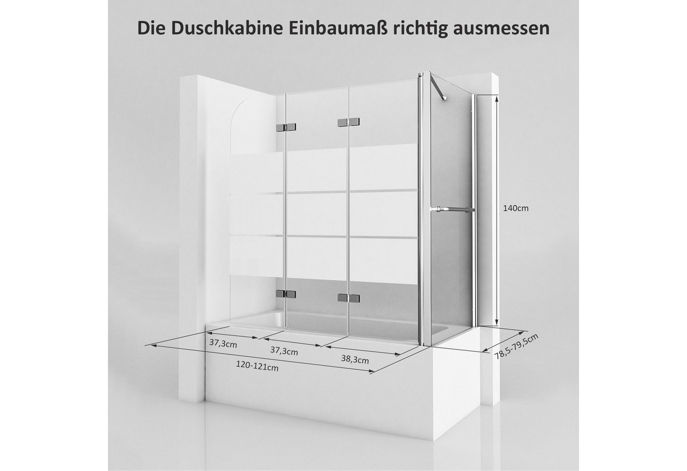 Thumbnail - Boromal Duschwand für Badewanne Badewannenaufsatz Badewannenfaltwand 2 3 teilig faltbar, (B:90,100,110,120,130,140cm H:1...