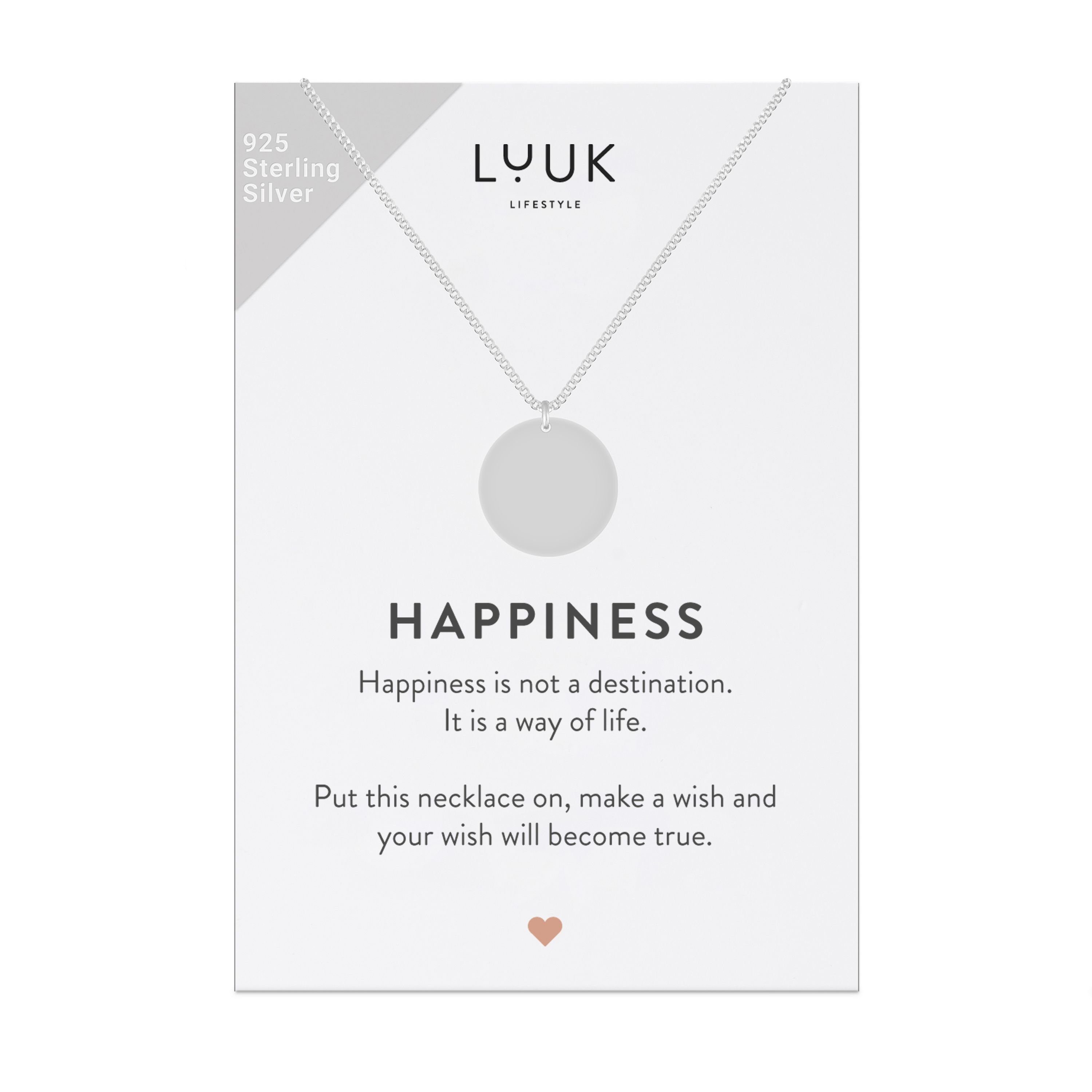 LUUK LIFESTYLE Silberkette Plättchen, inklusive Spruchkarte Happiness