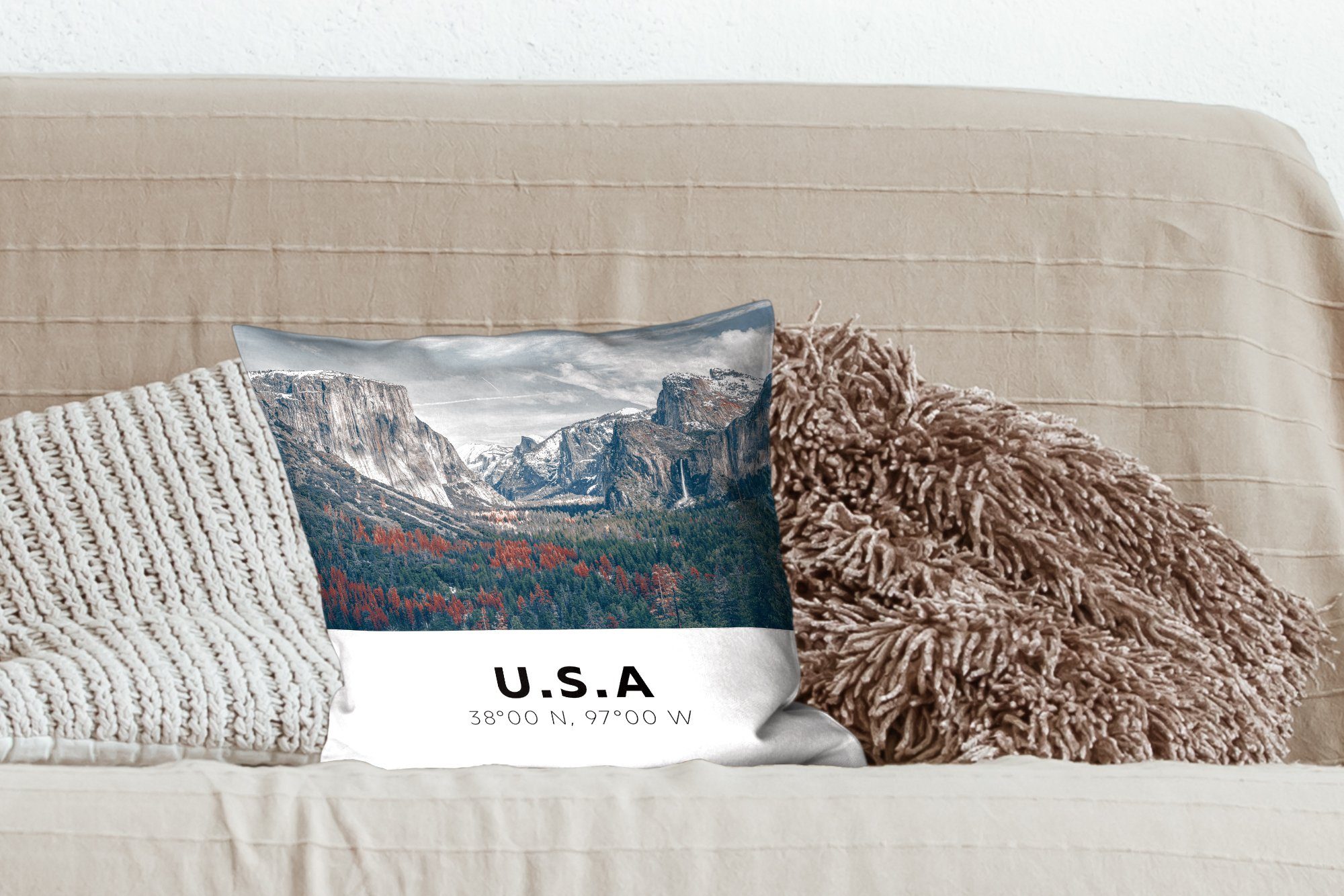 MuchoWow Amerika Zierkissen - Berge Sofakissen Schlafzimmer, - für Wald, Yosemite Dekokissen Wohzimmer, Deko, - mit Füllung