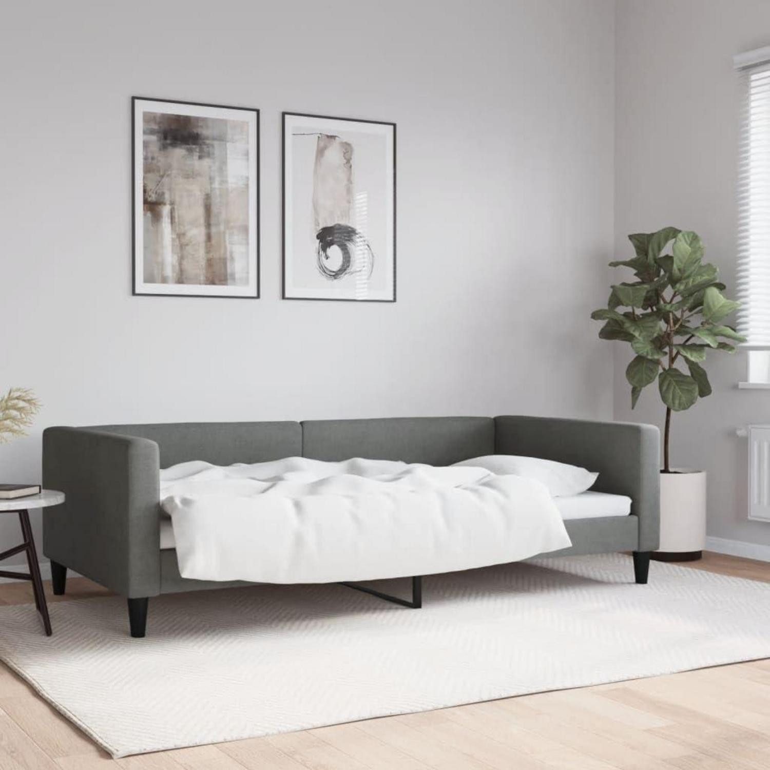 LuxusKollektion Schlafsofa Sofabett umwandelbar Stoff 2 Sitzer 100 x 200 ohne Matratze Dunkelgrau