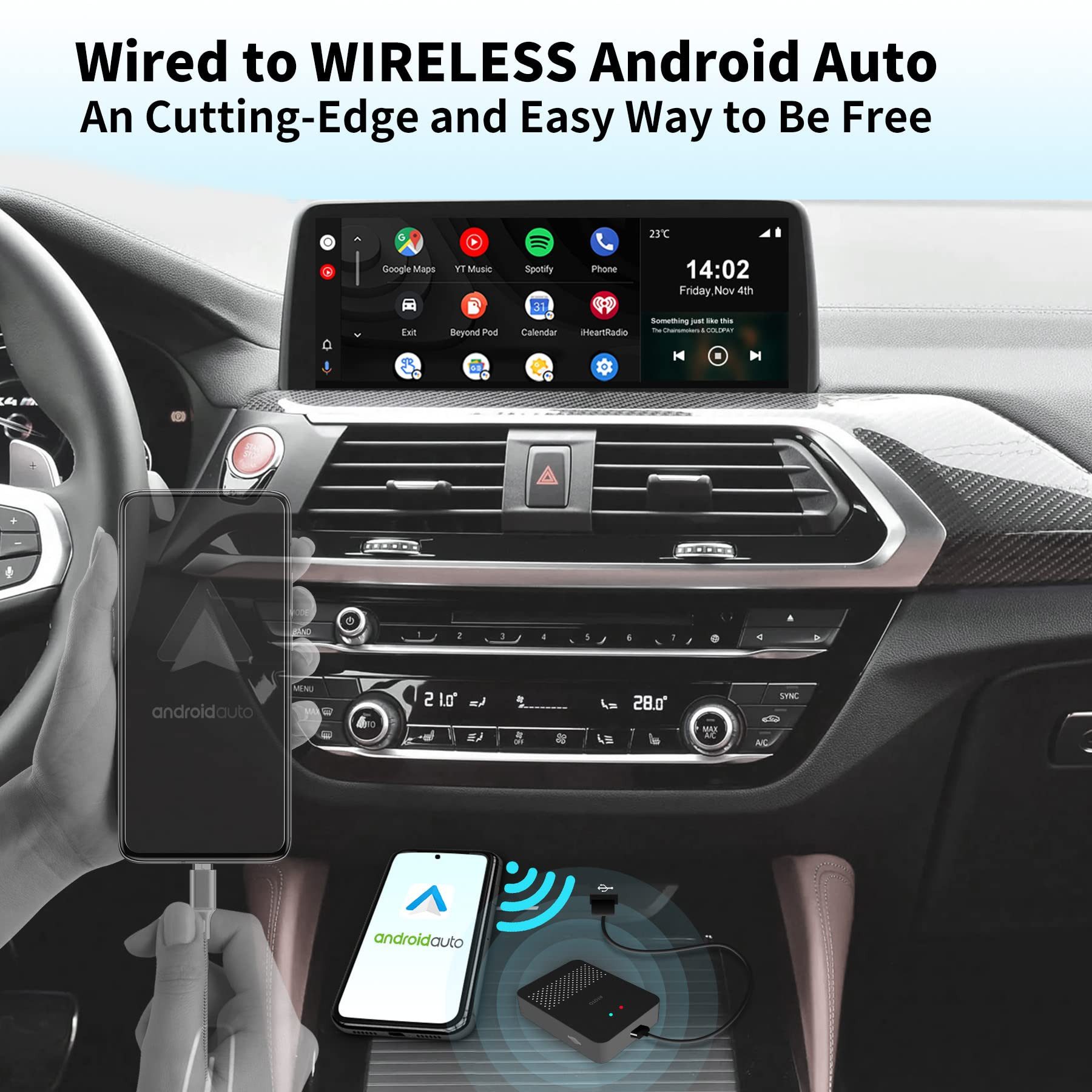 YI ATOTO AD3AA-BK Kabelloser Android-Auto-Adapter KFZ-Adapter