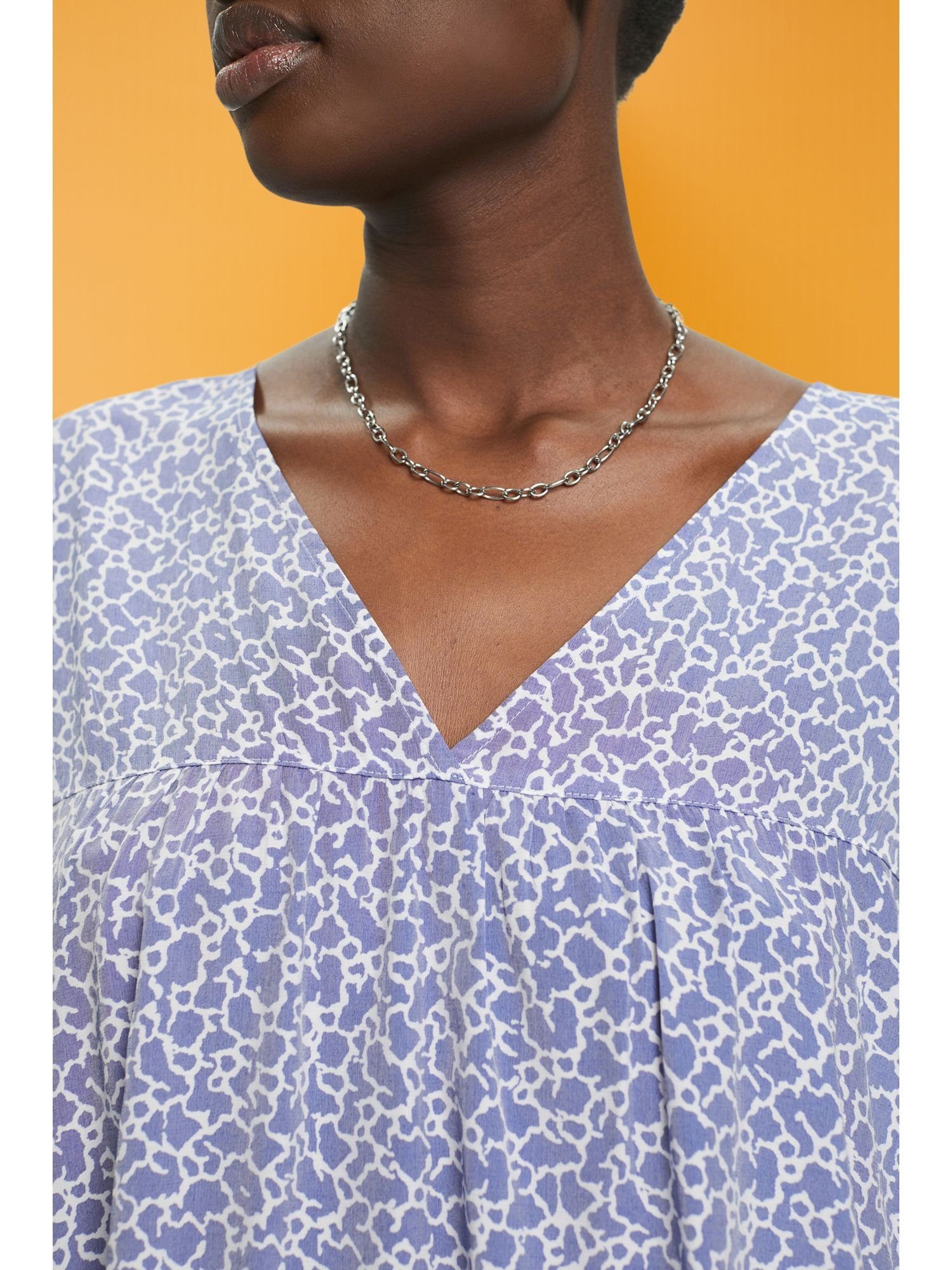 Esprit Kurzarmbluse Bluse mit Muster V-Ausschnitt und INK