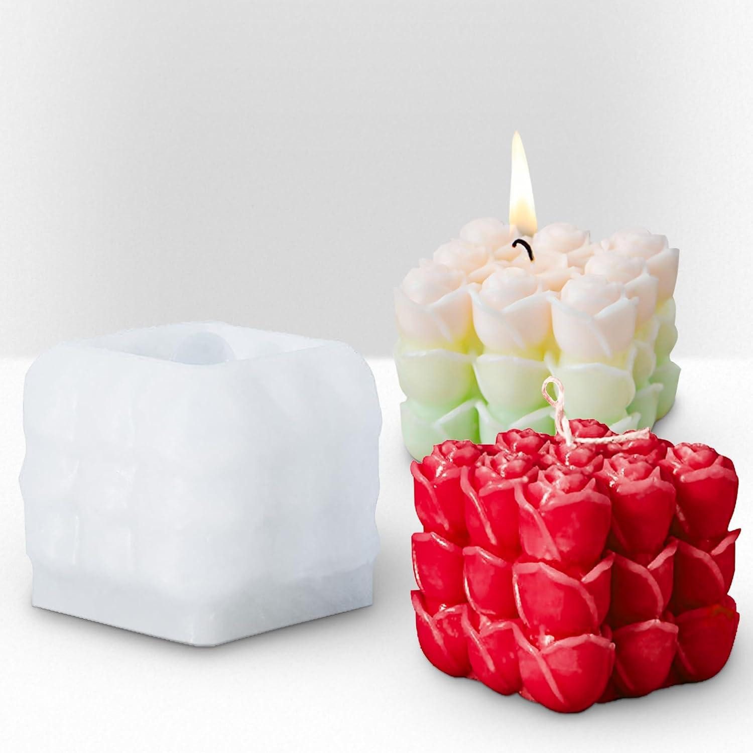 Formkerze 3D Rosenblumen Cube Kerzenform Silikon für DIY Kerzen Gießen - 1Stk
