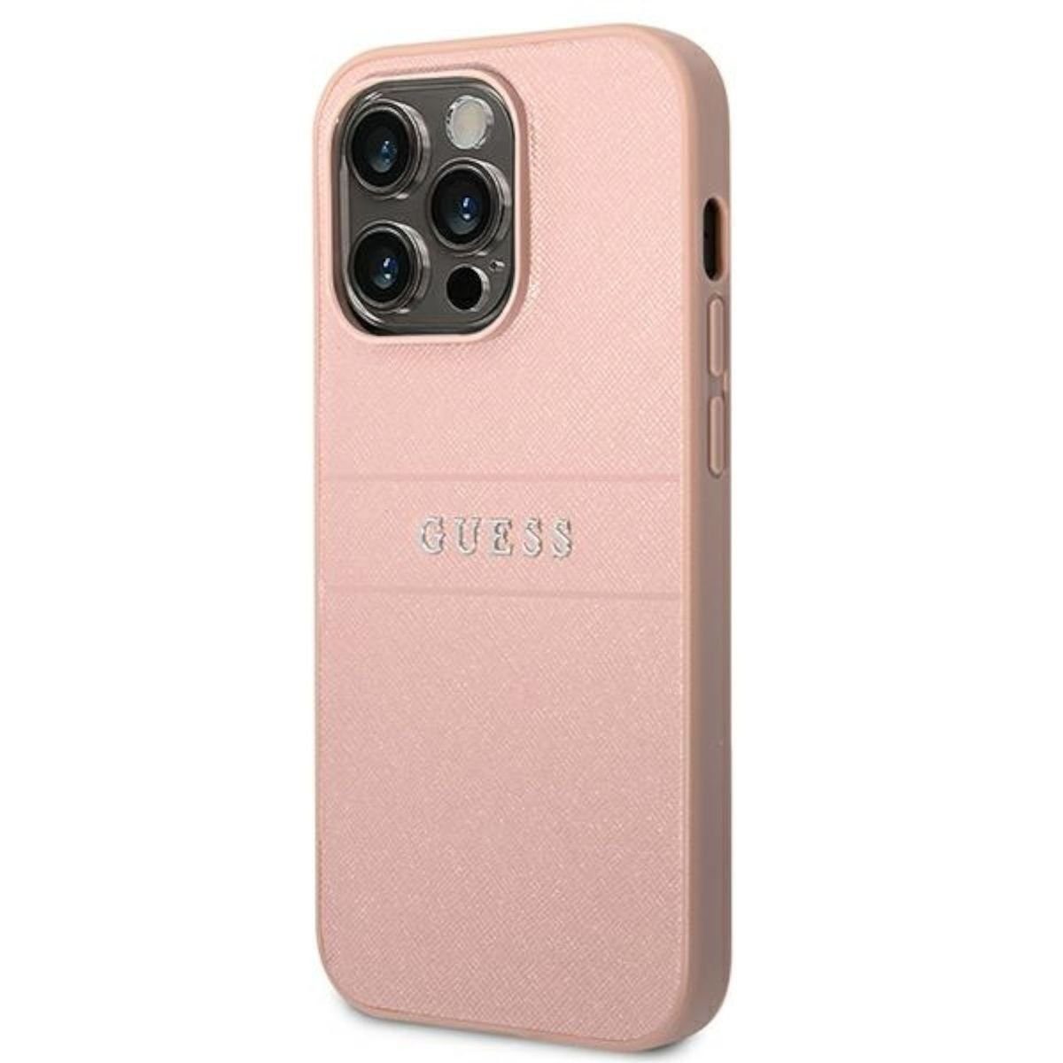 Guess Handyhülle Guess Saffiano Strap Collection Apple iPhone 14 Pro Max Hard Case Cover Schutzhülle Pink