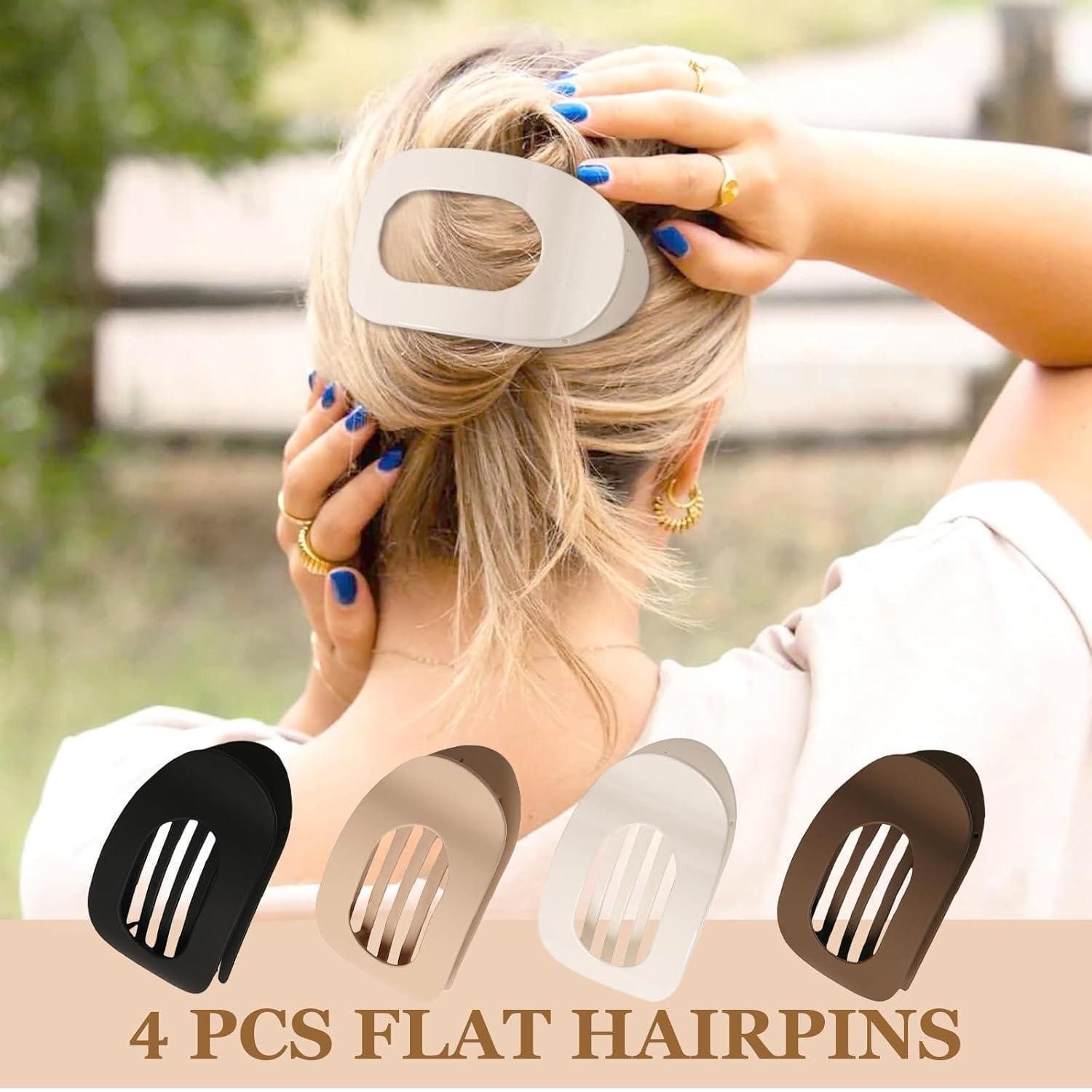 LuxusKollektion Haarklammer 4er Set Flache Haarklammern für Damen in neutralen Farben, für dickes
