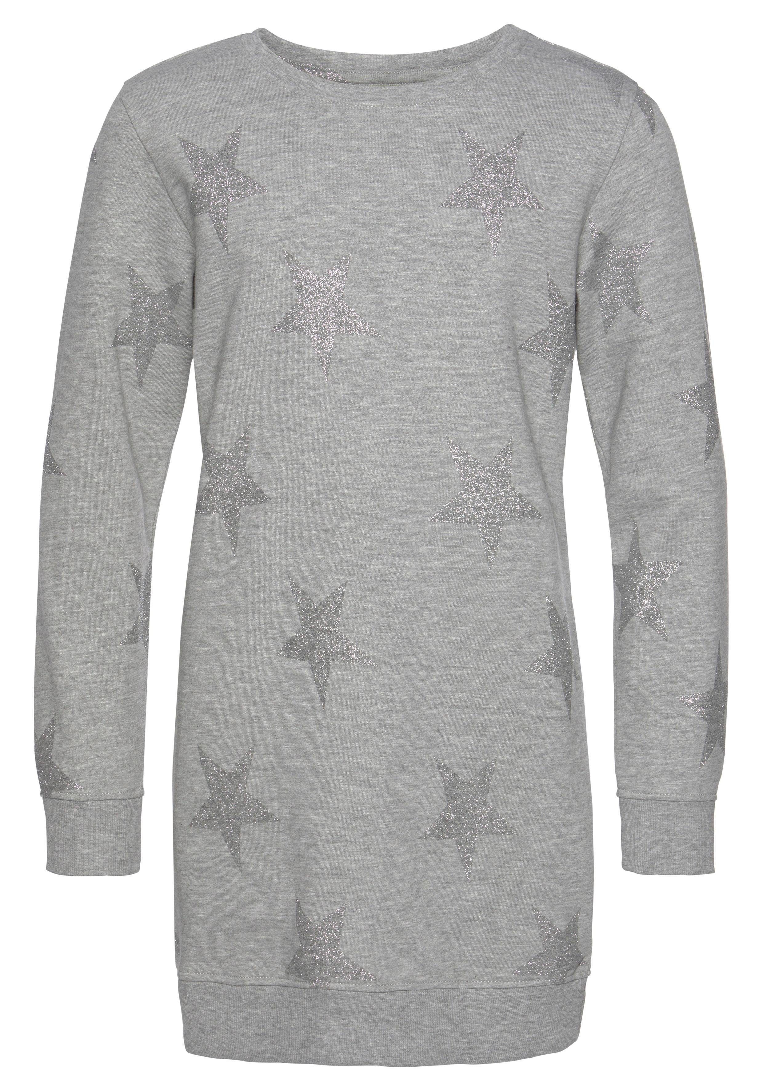 KIDSWORLD Sweatkleid Sterne-Allover Kleid für den Alltag, ca. Mitte Oberschenkel Länge, sportlicher Touch. Reduzierter Preis € 20,99. Unverbindliche Preisempfehlung € 29,99, (€ 20,99 pro 1 Stk)