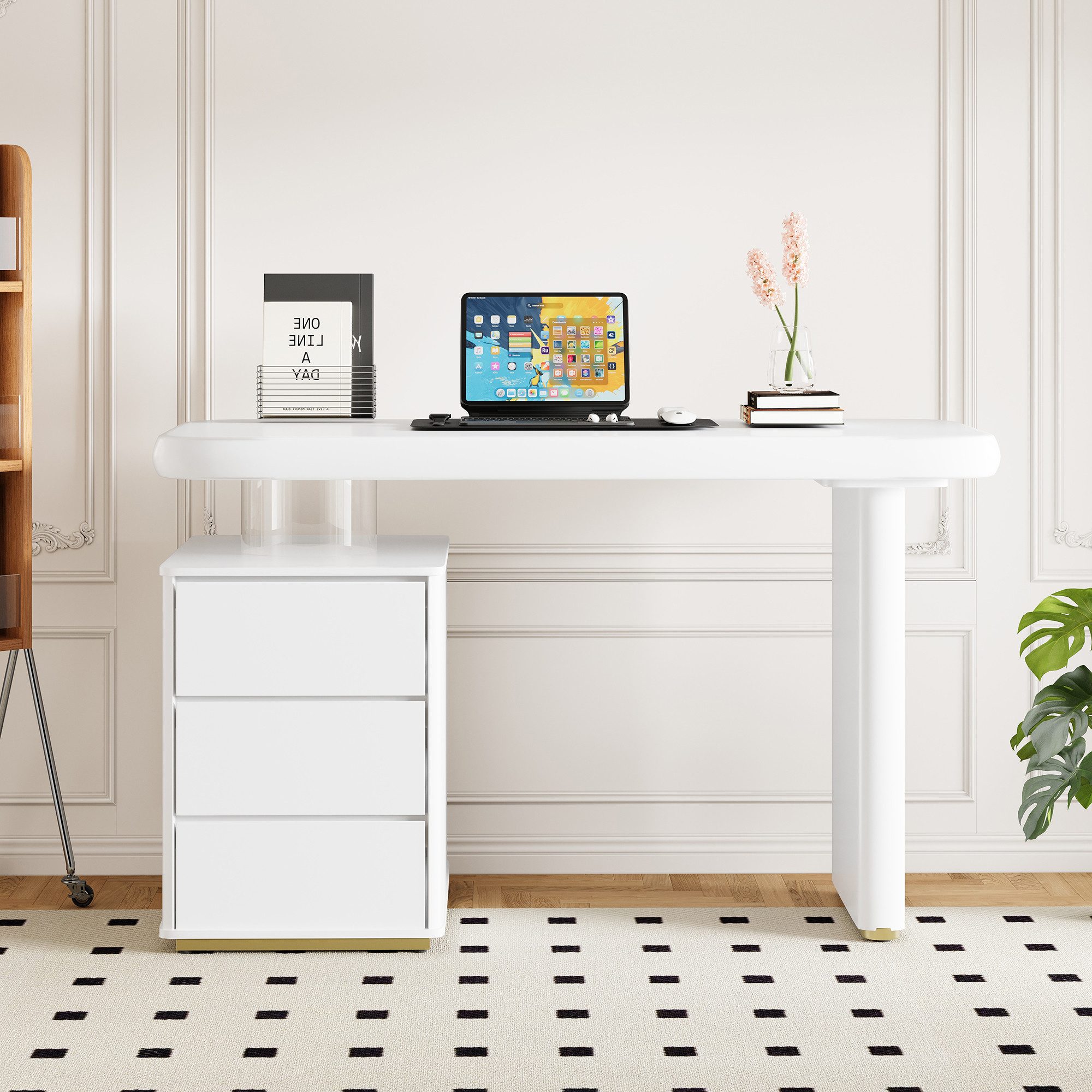 Flieks Schreibtisch mit Schubladenkommode Weiß (117x50x74 günstig online kaufen