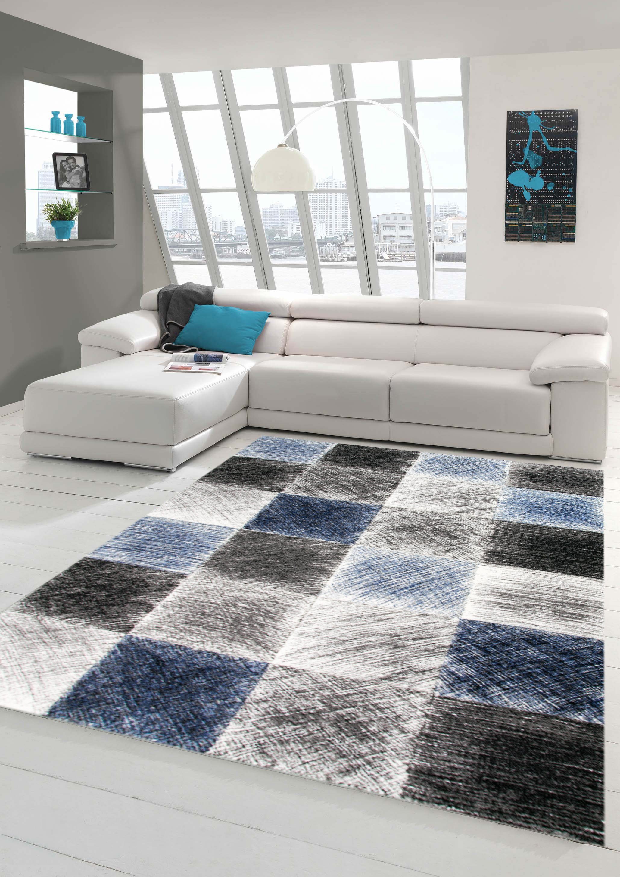 Teppich Designer und Moderner Teppich Wohnzimmerteppich in Blau Grau Schwarz, Teppich-Traum, rechteckig, Höhe: 15 mm