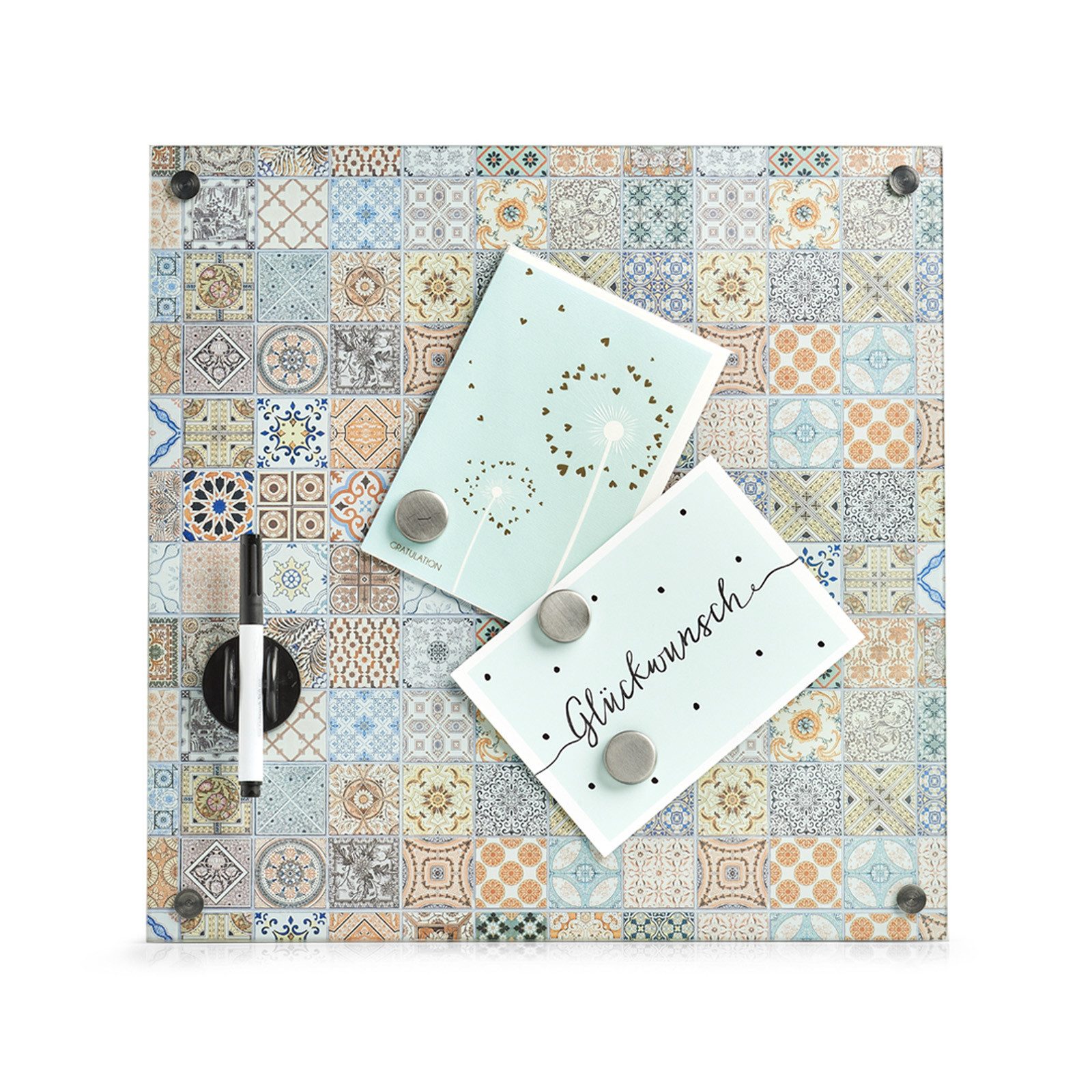 HTI-Living Memoboard Memoboard aus Glas Mosaik, (1-tlg., 1 Tafel, 3 Magnete), Magnettafel
