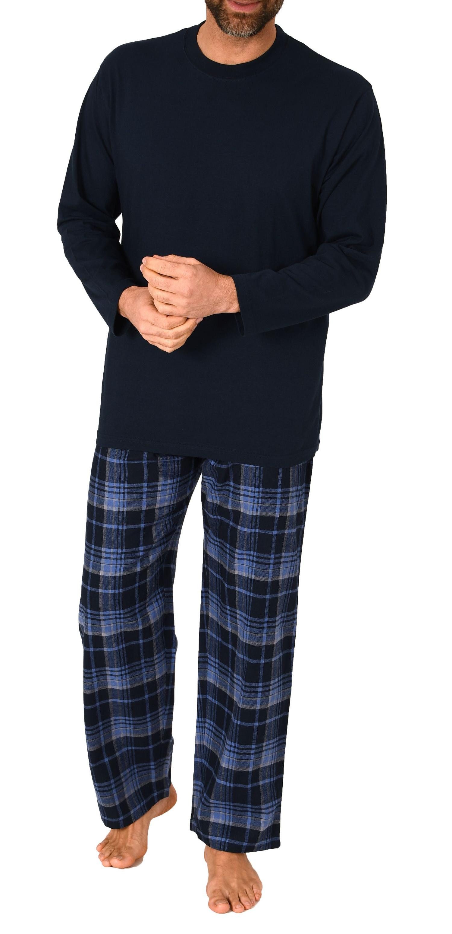 Pyjama Herren Schlafanzug lang, Pyjama mit karierter Flanell-Hose