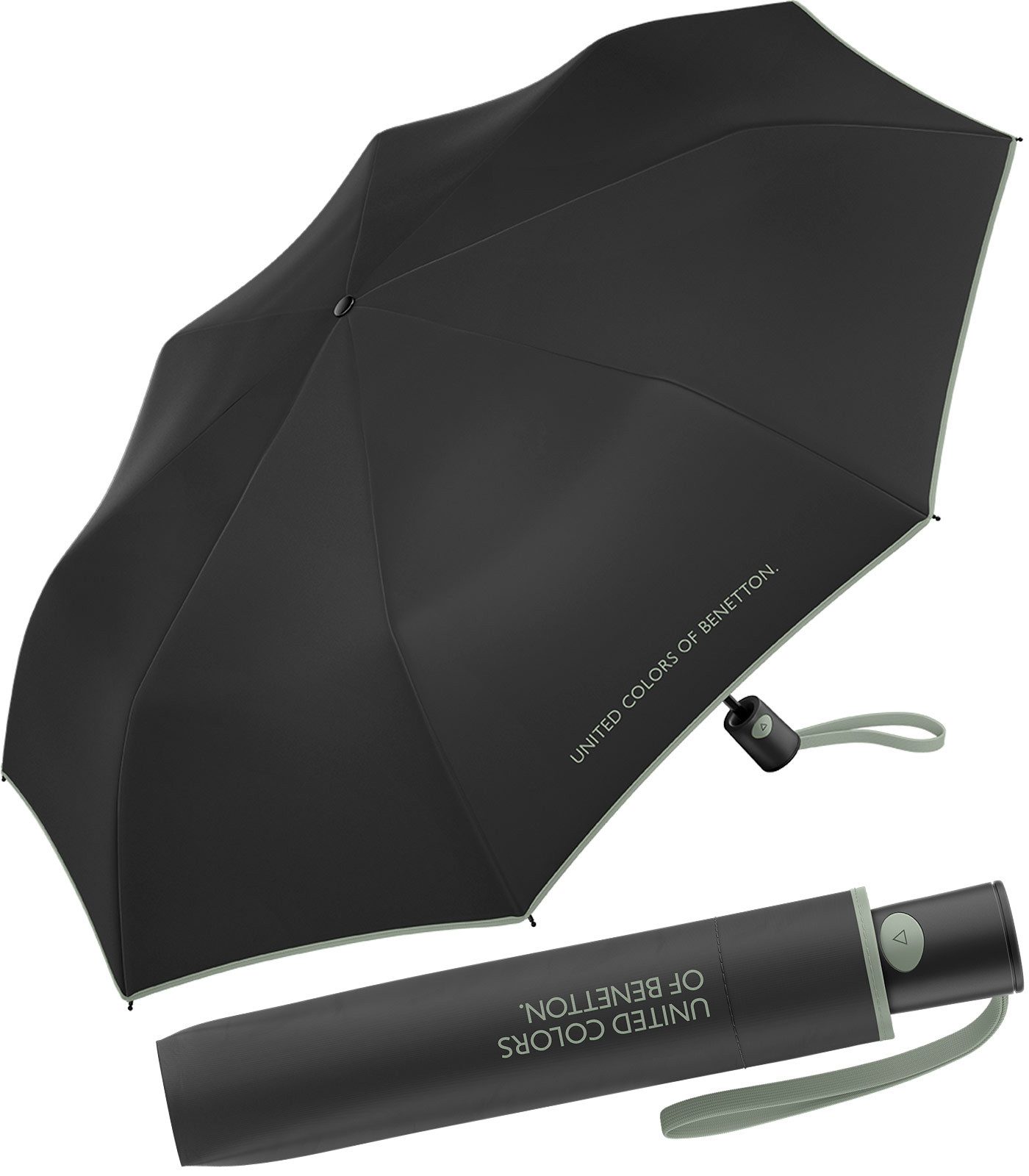 United Colors of Benetton Taschenregenschirm Mini Automatik FS 2024 - black-iceberg, leuchtende Modefarben mit kontrastreichem Saum