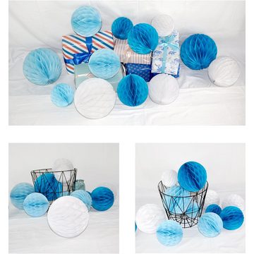 HIBNOPN Pompon 12x Blau Wabenball Set, Pompoms Honigwaben (Papier Kugel) Kit