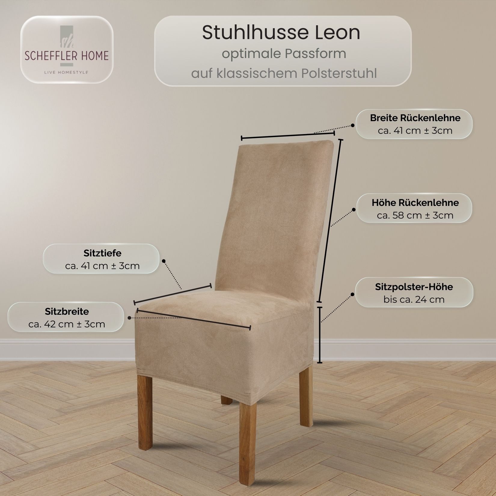 sh SCHEFFLER-HOME LIVE HOMESTYLE Stuhlhusse Leon Stoff Veltara, Premium-Microfaser Veltara in edler Wildleder-Optik – Bild 2 von 5
