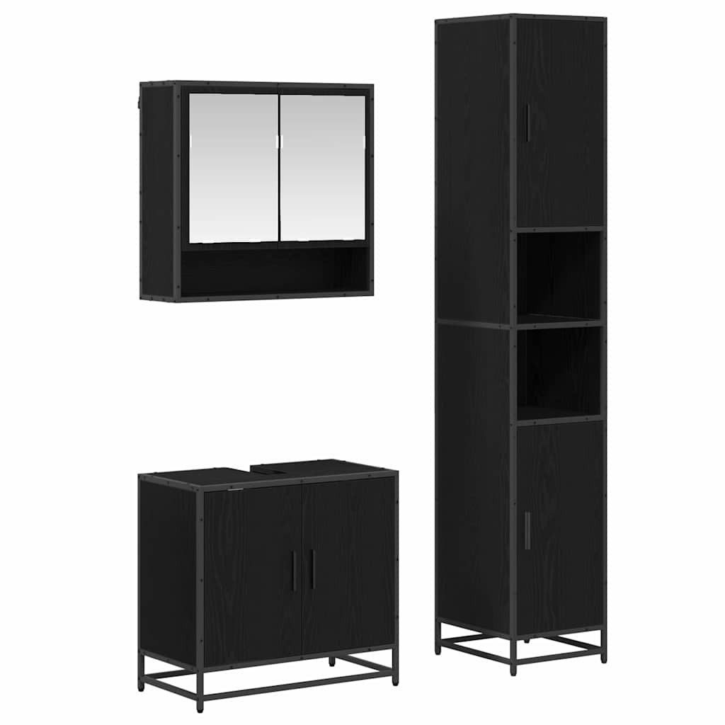 Badezimmer-Set Badezimmermöbel-Set 3 pcs Schwarz Eichen-Optik Holzwerkstoff