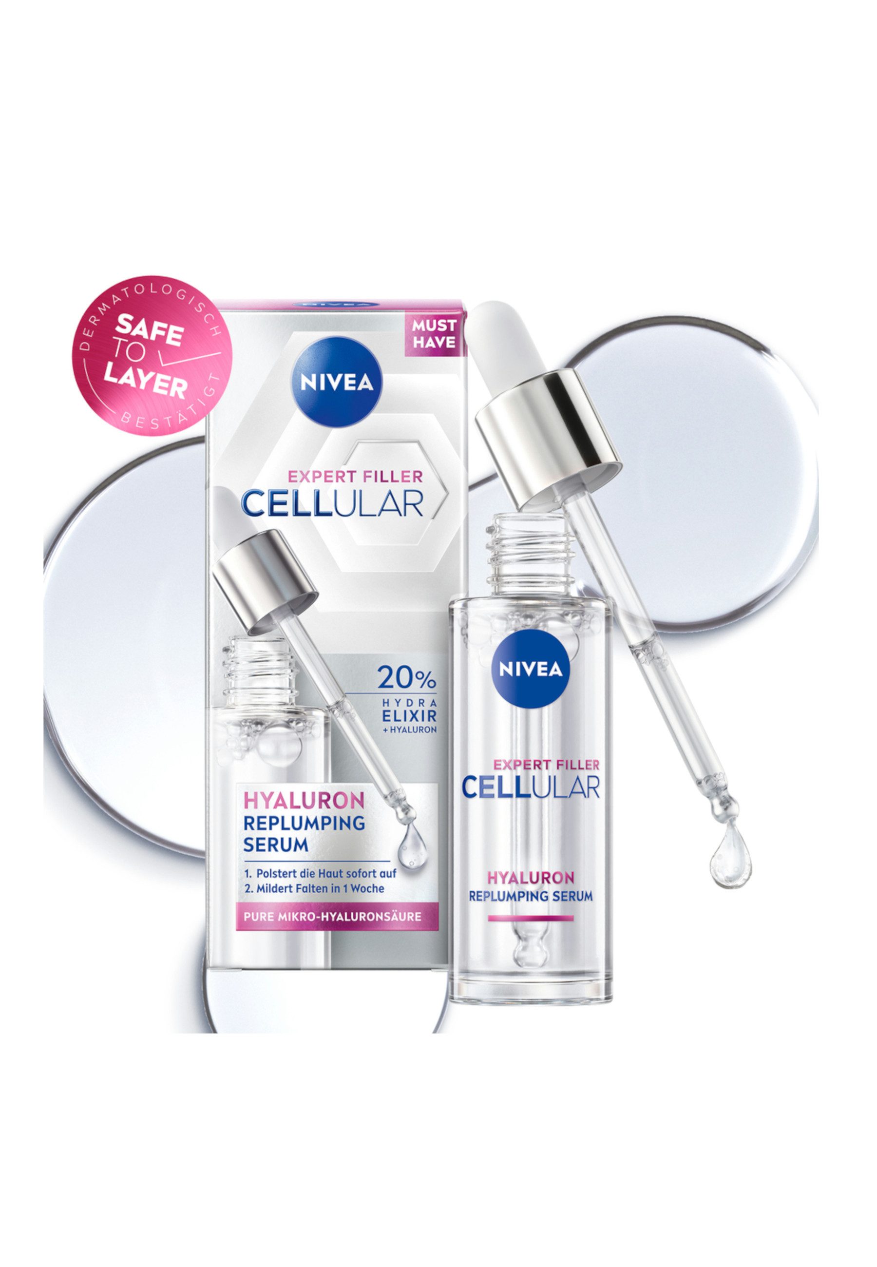 Nivea Gesichtsserum CELLULAR Expert Hyaluron Serum 30ml + Lift 3-Zonen Serum 30ml Set Set, 2-tlg.
