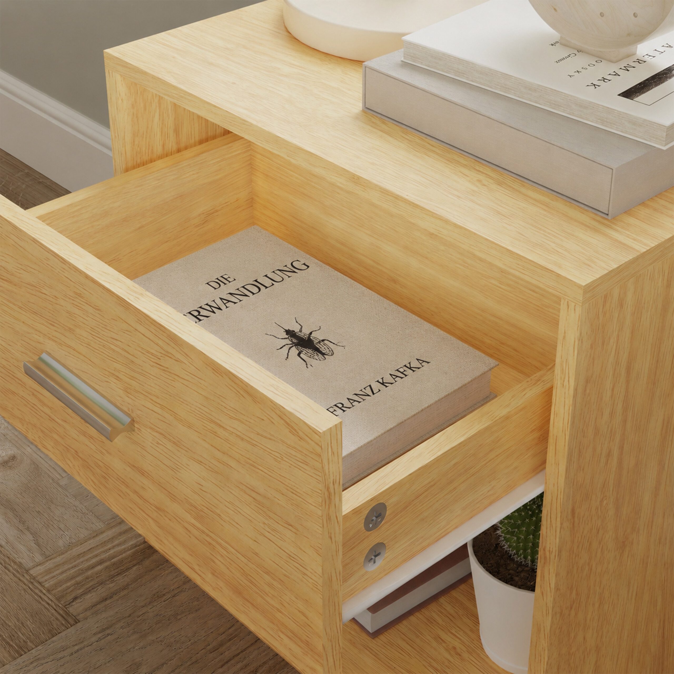 relaxdays Nachtschrank Nachttisch mit Schublade (1-St) Holzoptik, 1er-Pack – Bild 5 von 5