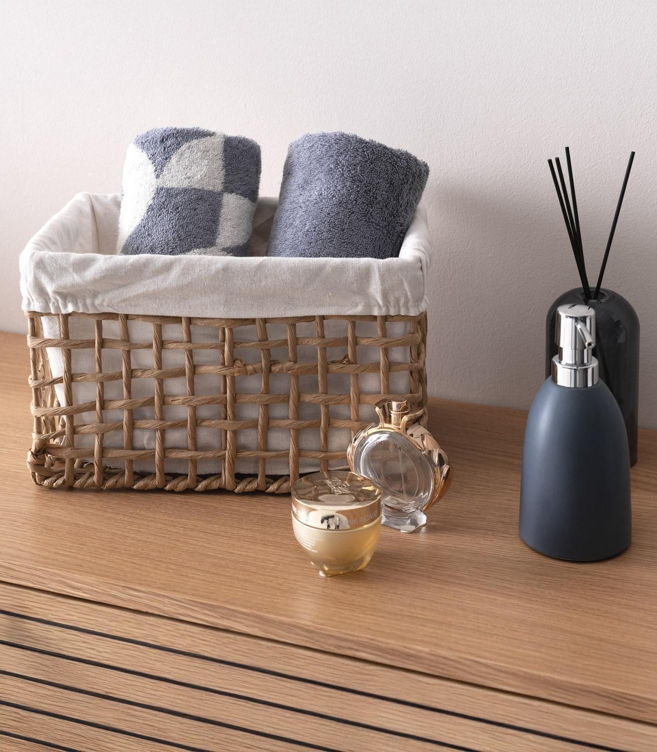 Home4You Aufbewahrungskorb, Beige, Braun, Drahtgestell, Papierumwicklung, (1 St), Einlage aus Stoff, B 30 x H 20 x T 19 cm
