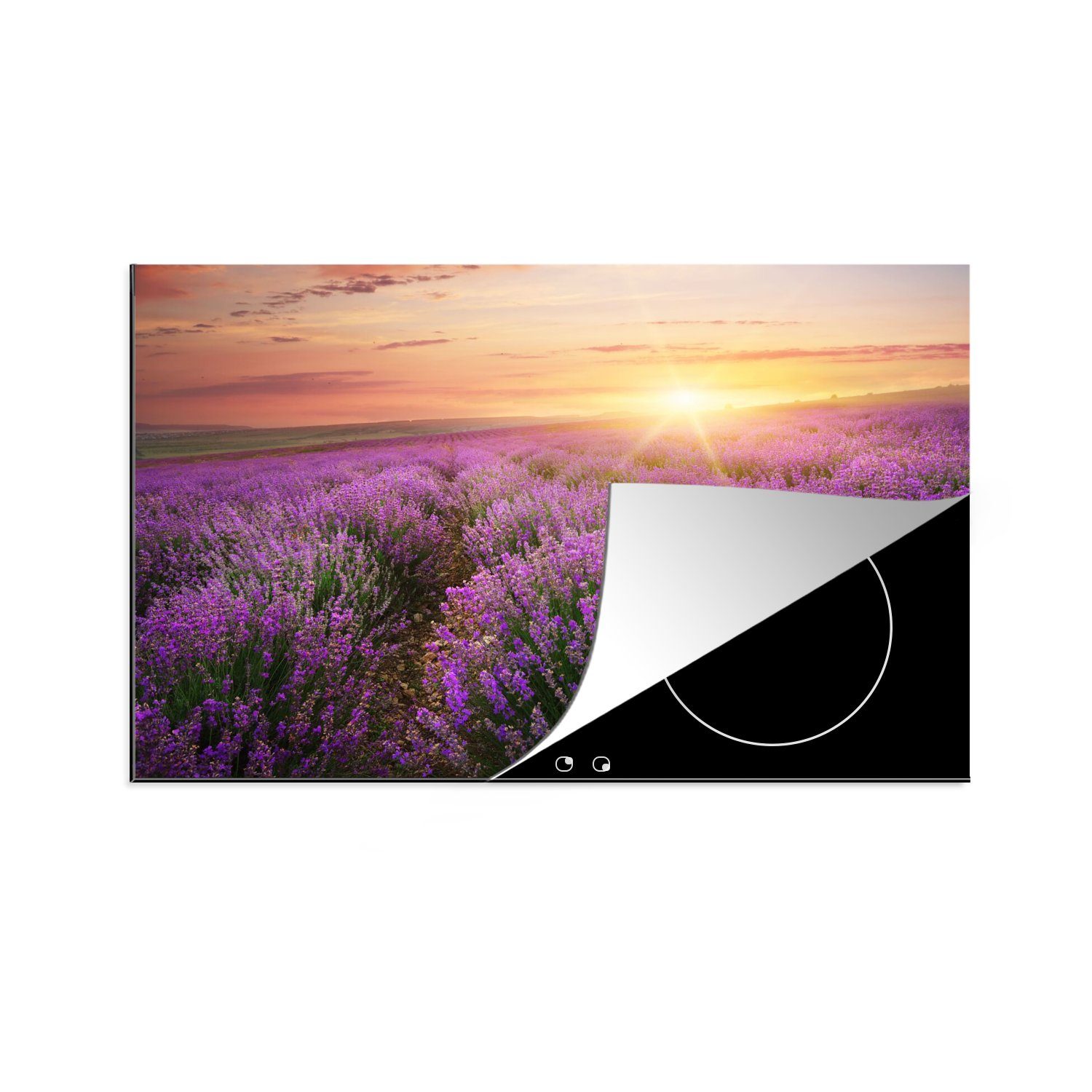 MuchoWow Herdblende-/Abdeckplatte Lavendel - Sonne - Blumen, Vinyl, (1 tlg), 80x52 cm, Induktionskochfeld Schutz für die küche, Ceranfeldabdeckung