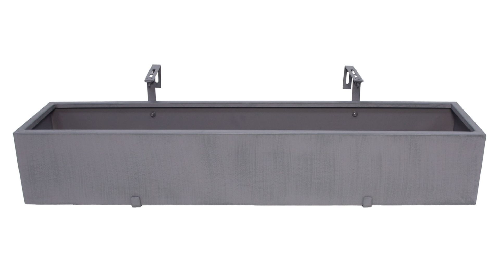 Dekoleidenschaft Blumenkasten "Grau" Metall Balkon Pflanzkasten 90 cm lang, Balkonkasten Pflanzgefäß, mit integriertem Wasserablauf, für Drinnen & Draußen