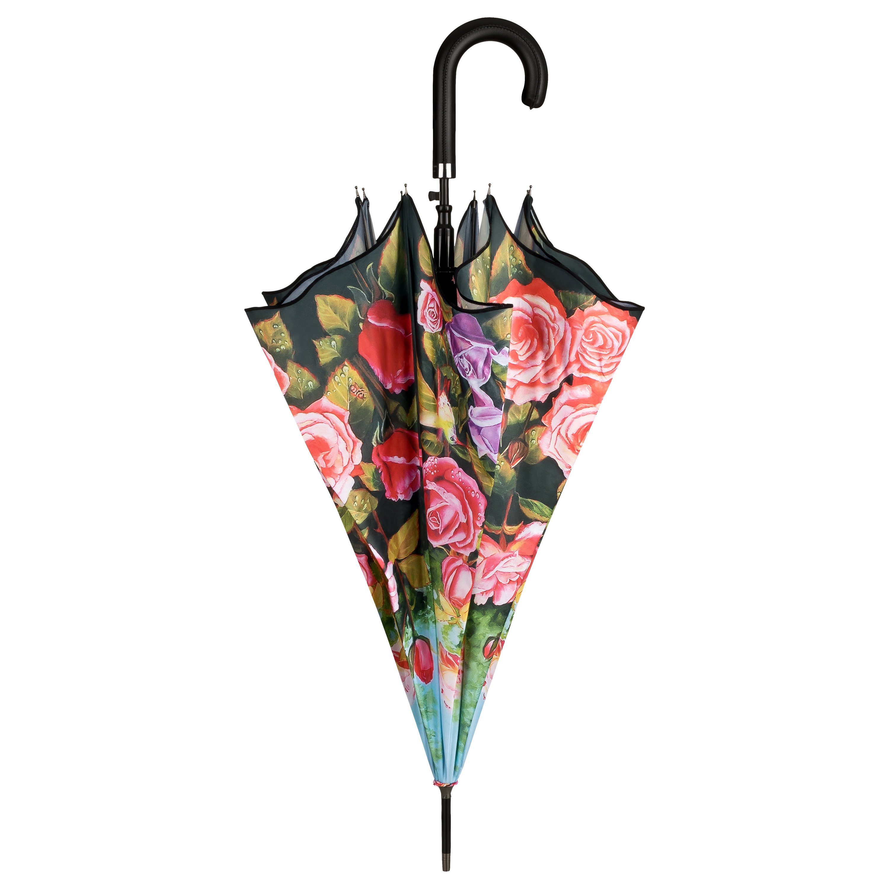 Damen Blumen, Lilienfeld VON von Windfest LILIENFELD Blumenmuster Regenschirm Garten Auf-Automatik Stabil Rosen Stockregenschirm