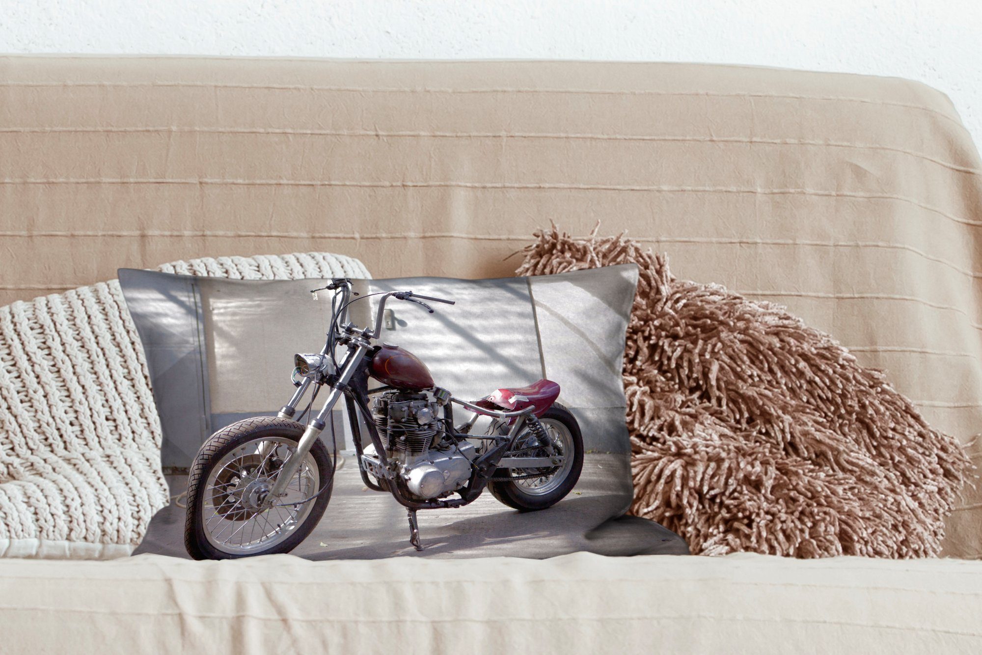 Dekoration, Zierkissen, Wohzimmer Ein Füllung, Schlafzimmer Dekokissen altmodisches Chopper-Motorrad, MuchoWow Dekokissen mit