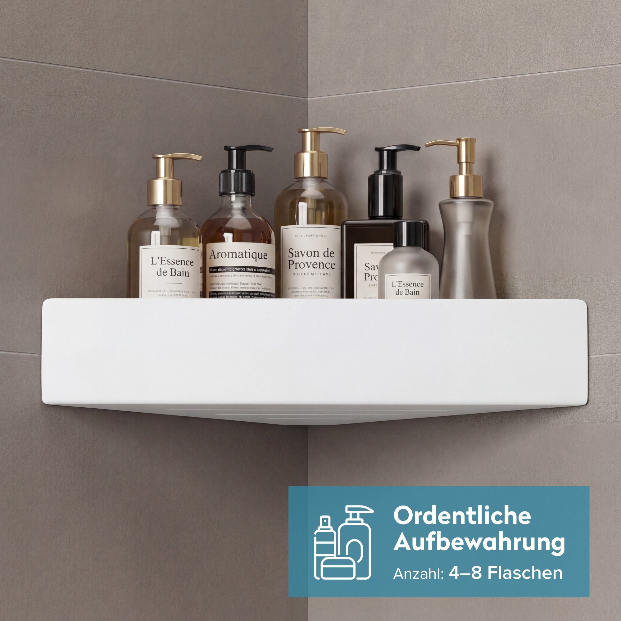 doporro Duschablage Duschregal Eckregal dreieckig aus Kohlenstoffstahl Reglo-07, Dreieckig, Offenes, gebogenes Design – Bild 4 von 5