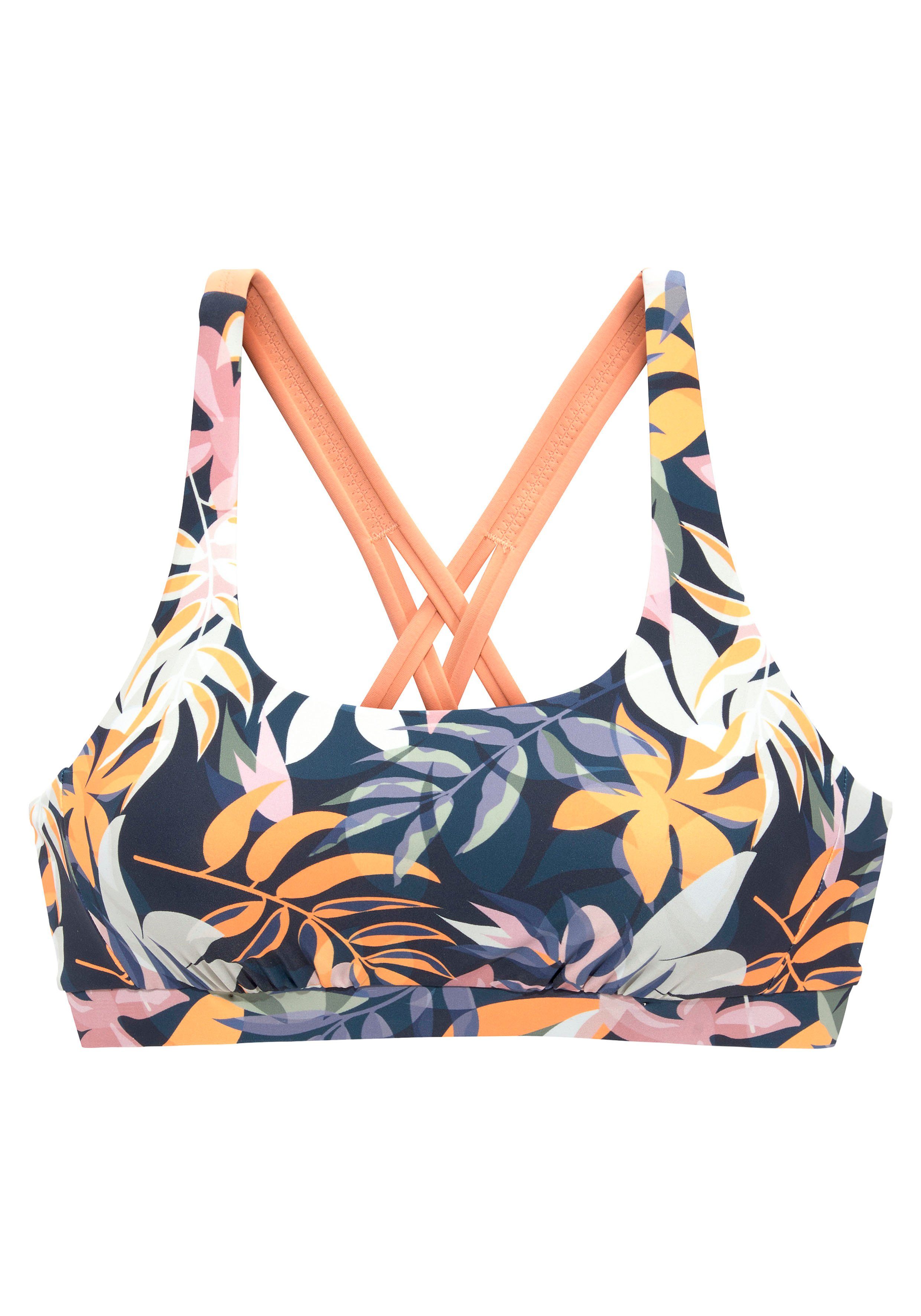 LASCANA ACTIVE Bustier-Bikini-Top Wave, mit bunten Blättern bedruckt günstig online kaufen