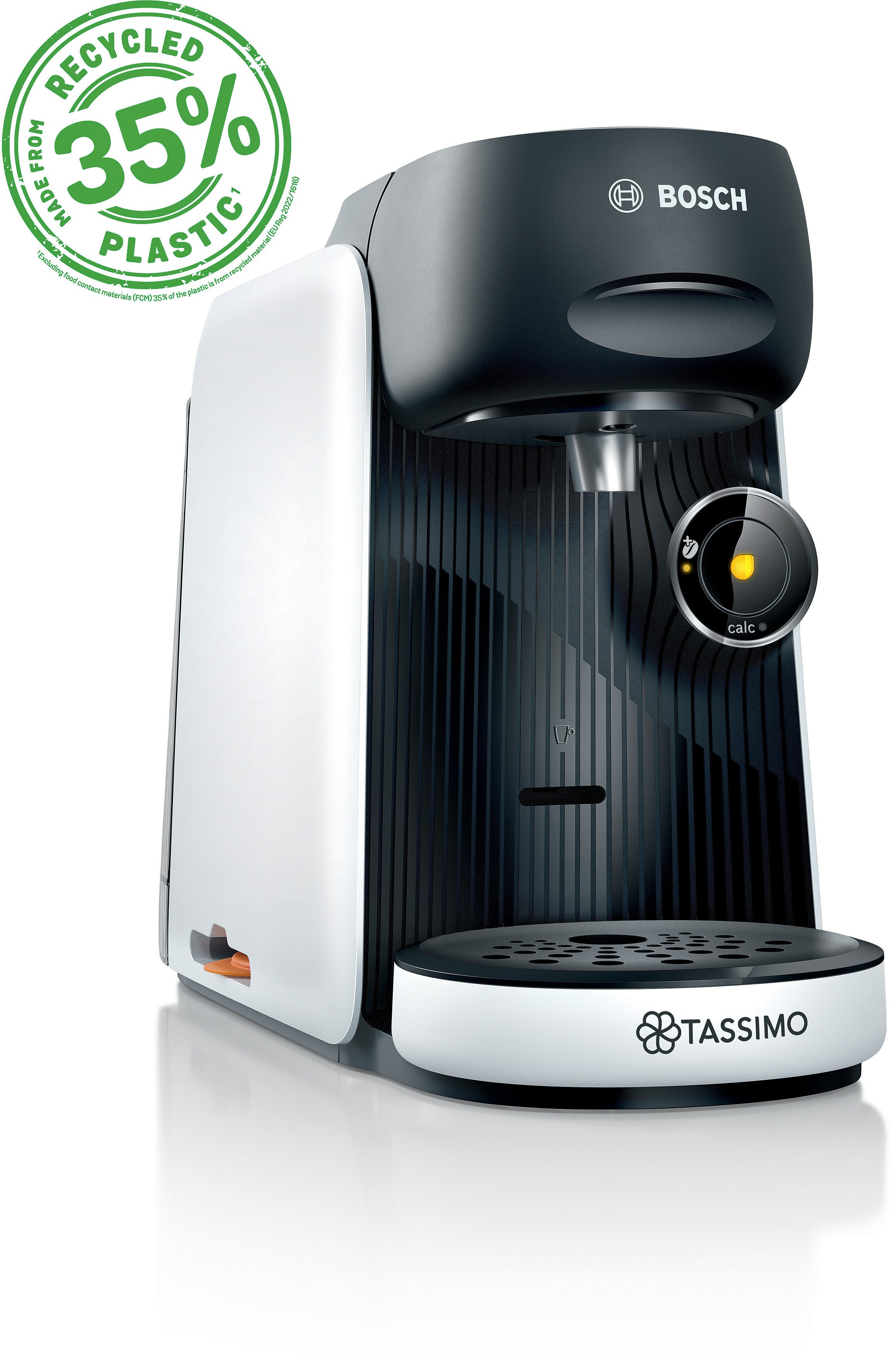 TASSIMO Kapselmaschine FINESSE friendly TAS164E, nachhaltig, aus Recyclingmaterial, mehr Intensität per Knopfdruck, weiss