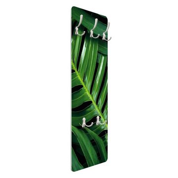 Bilderdepot24 Garderobenpaneel grün Botanik Tropisch Tropische Blätter Philodendron Design (ausgefallenes Flur Wandpaneel mit Garderobenhaken Kleiderhaken hängend), moderne Wandgarderobe - Flurgarderobe im schmalen Hakenpaneel Design