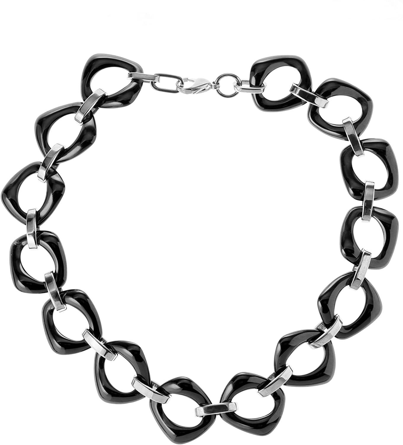 Karisma Kette ohne Anhänger Karisma Damen Edelstahl 316 L Kollier Kette -  Schwarze Keramik Glieder Breite 20mm -Länge verstellbar von 45 bis 49cm