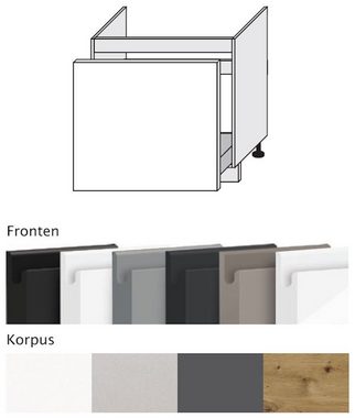 Feldmann-Wohnen Spülenunterschrank Avellino (1-St) 80cm Front- & Korpusfarbe wählbar grifflos mit 1 Schublade