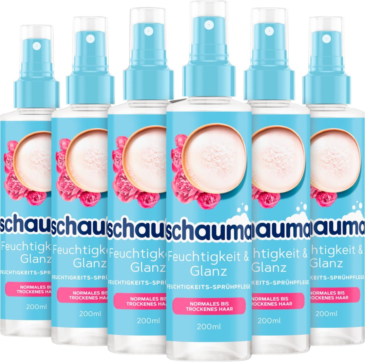 Schauma Haarspülung Sprühpflege Feuchtigkeit & Glanz 200ml, 6x 200ml, Sprühpflege, 6-tlg., Sprühspülung, für weiches, glänzendes Haar, Einfache Anwendung, Vegan
