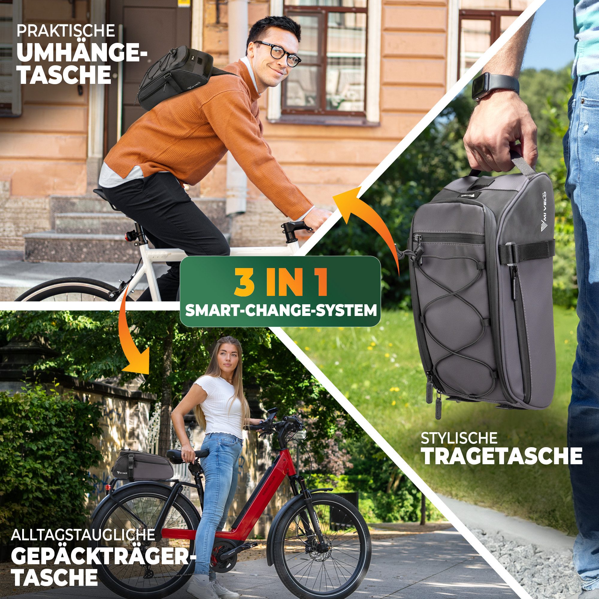 MIVELO Fahrradtasche Gepäckträgertasche mit Schulter- Rückenriemen