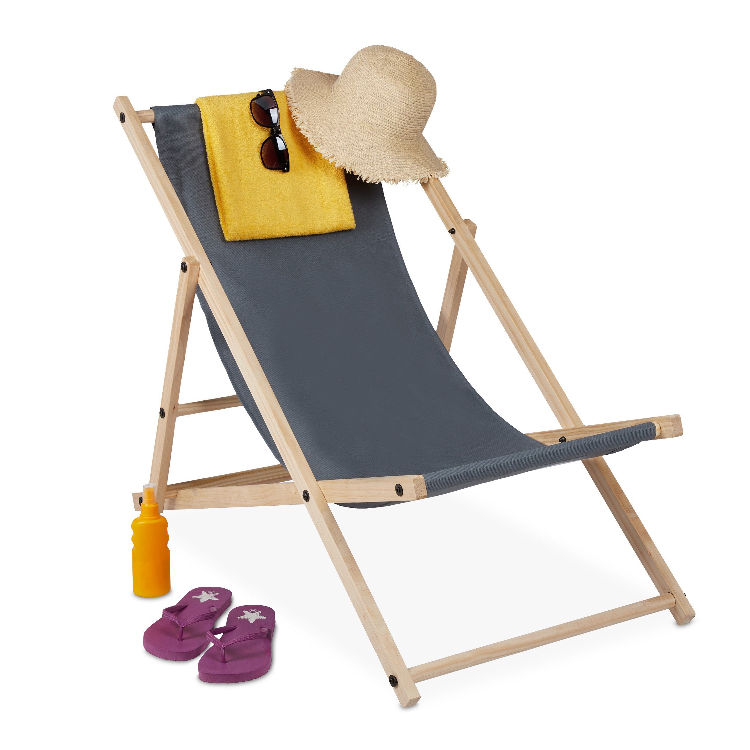relaxdays Campingstuhl Liegestuhl Holz klappbar, Anthrazit günstig online kaufen