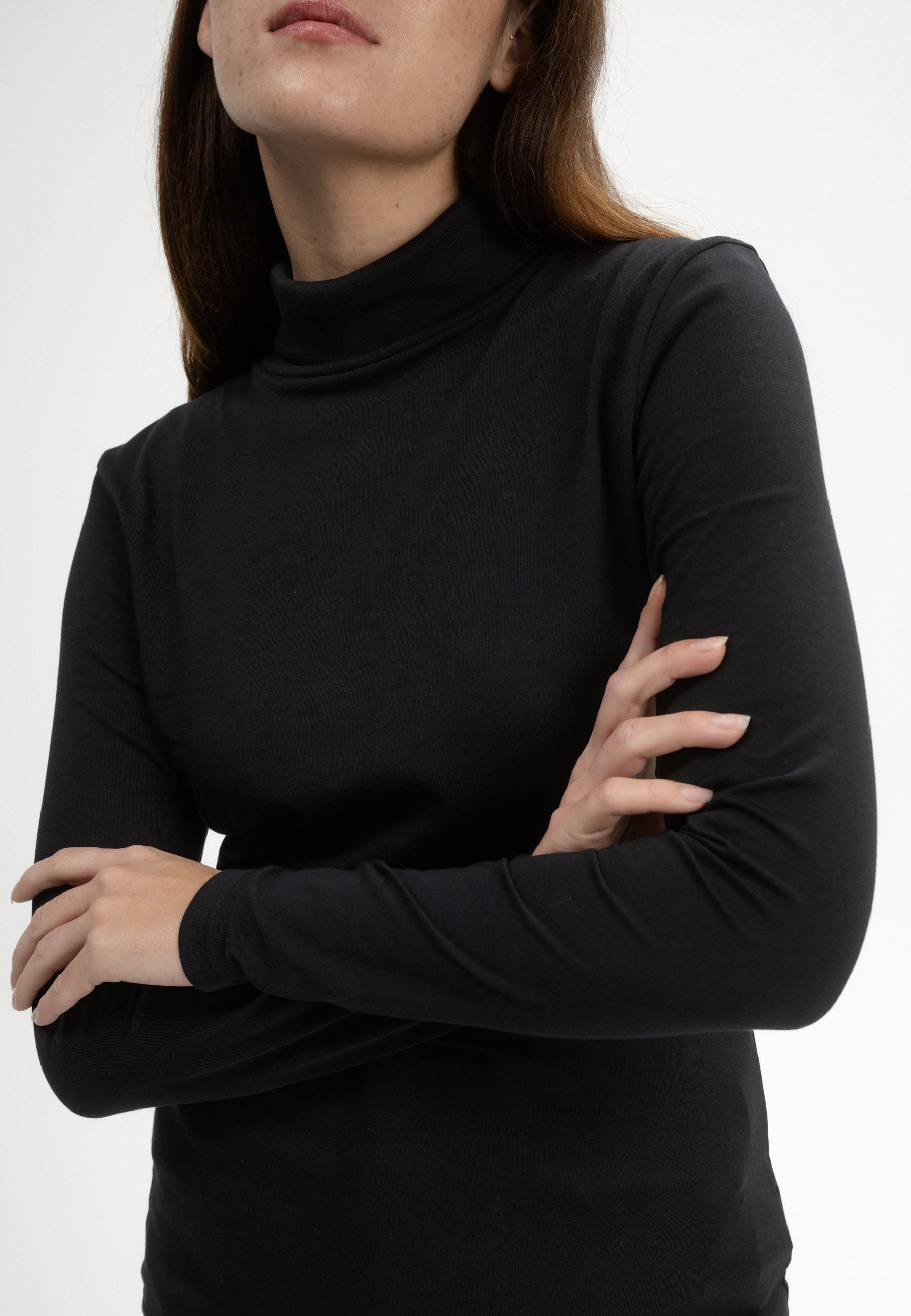 MELA Langarmshirt Turtleneck Shirt Style ANCHAL Fein gerippter Kragen