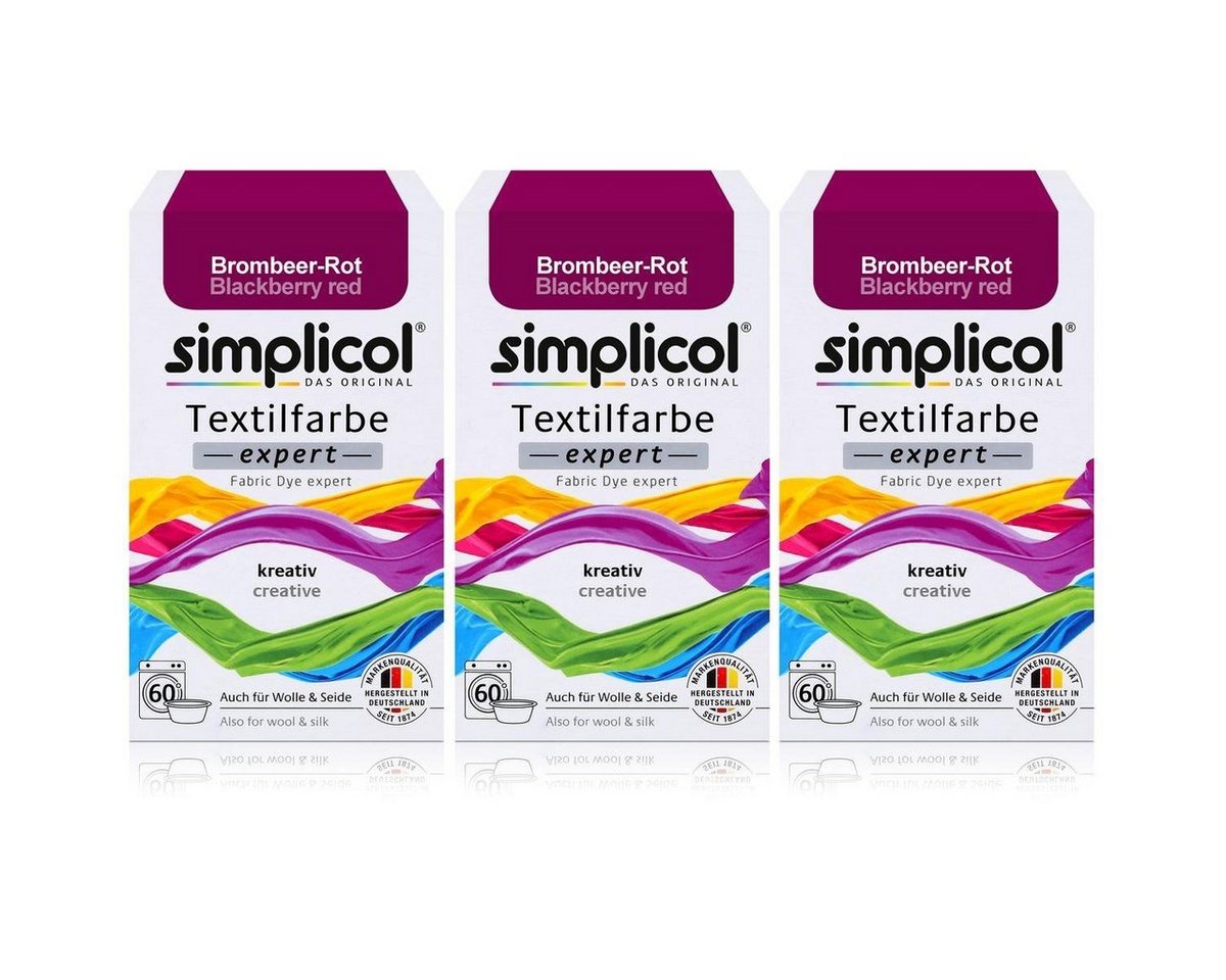 simplicol Textilfarbe Simplicol Textilfarbe expert Brombeer-Rot 150g - Farbe zum Färben (3er