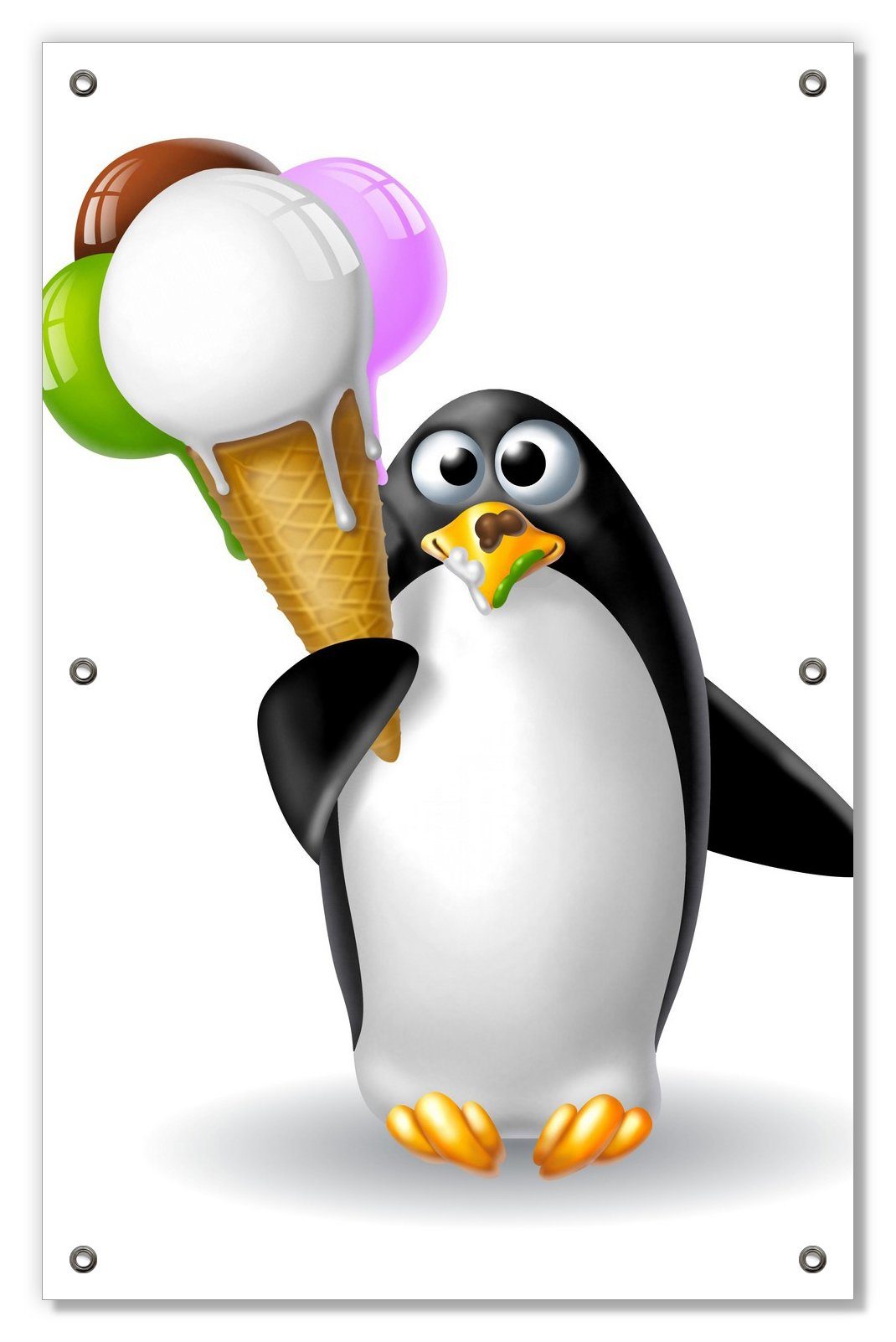 Sonnenschutz Süßer Eis Pinguin, Wallario, blickdicht, mit Saugnäpfen, wiederablösbar und wiederverwendbar