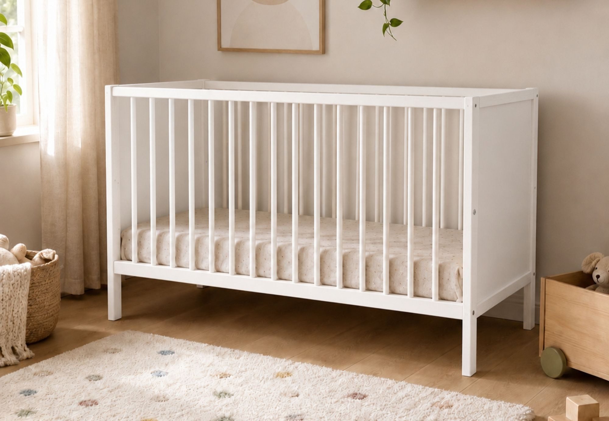 Kids Collective Babybett Kinderbett Gitterbett 60x120/70x140 cm modular & höhenverstellbar Holz, verschiedene Varianten wählbar, massives Holz, ab Geburt Weiß