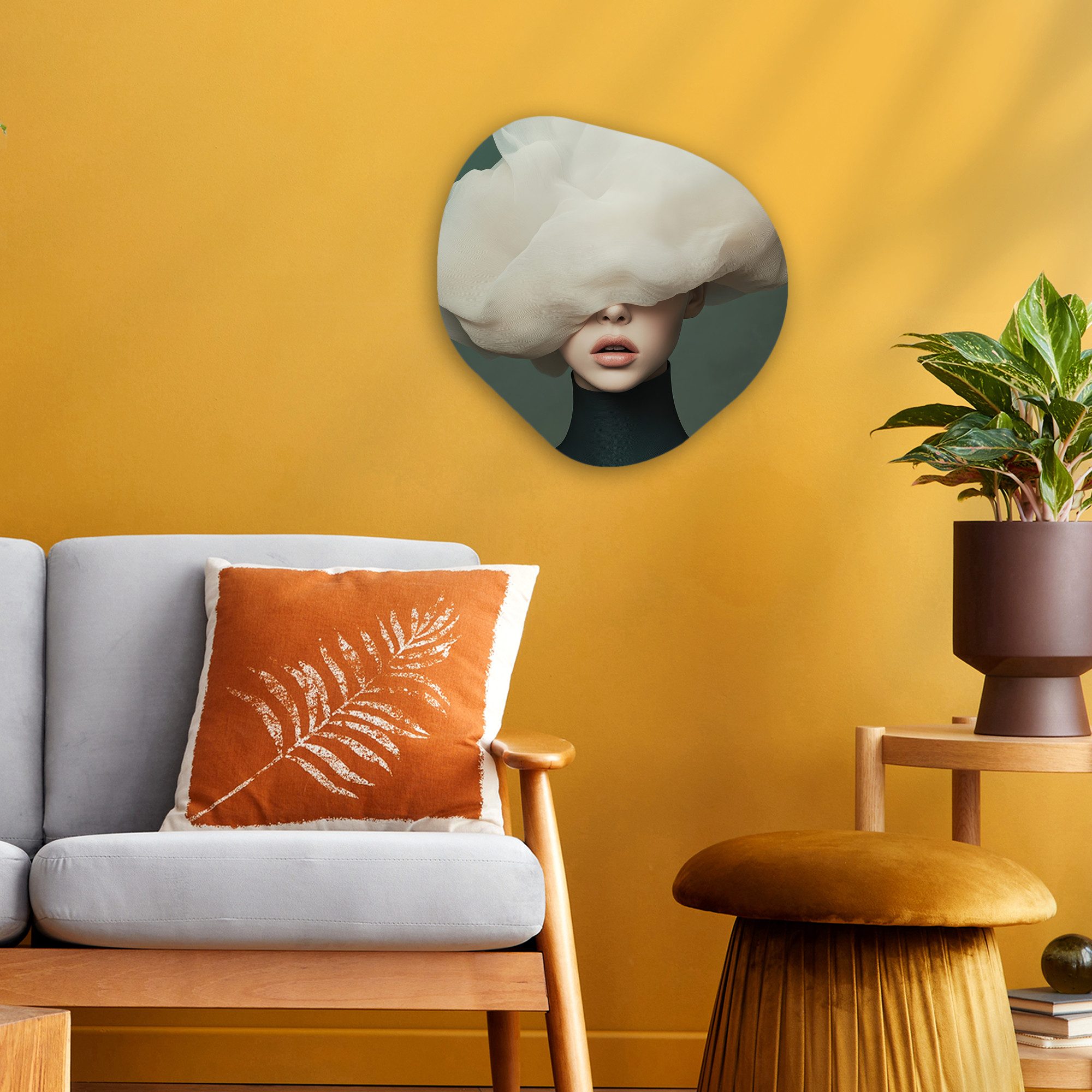 MuchoWow Gemälde Hut - Frau - Beige, Fotodruck (1 St), Wandbild Abstrakt, Wohnzimmer Schlafzimmer Wanddekoration, 40x40 cm