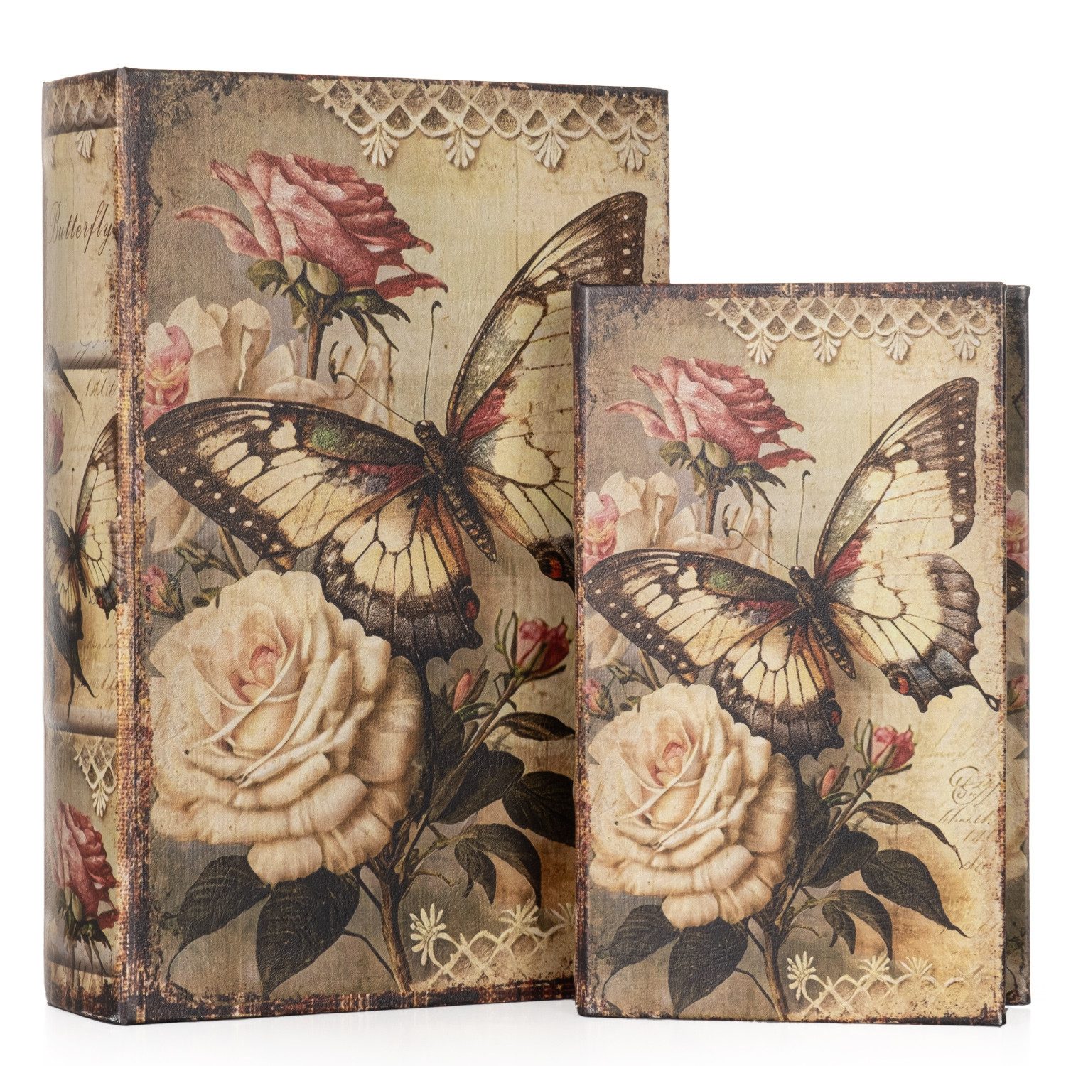 Etui Buchhüllen Set Schmetterling Rose 2-teilig Deko Vintage