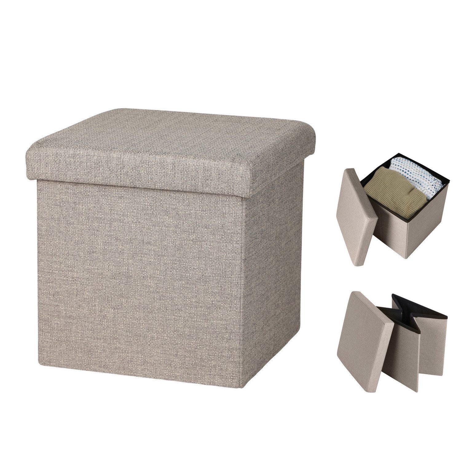 Urban Living Sitzwürfel Sitzhocker faltbar Sitzwürfel "ASPECT LIN" Sitz-Box, mit Stauraumfach