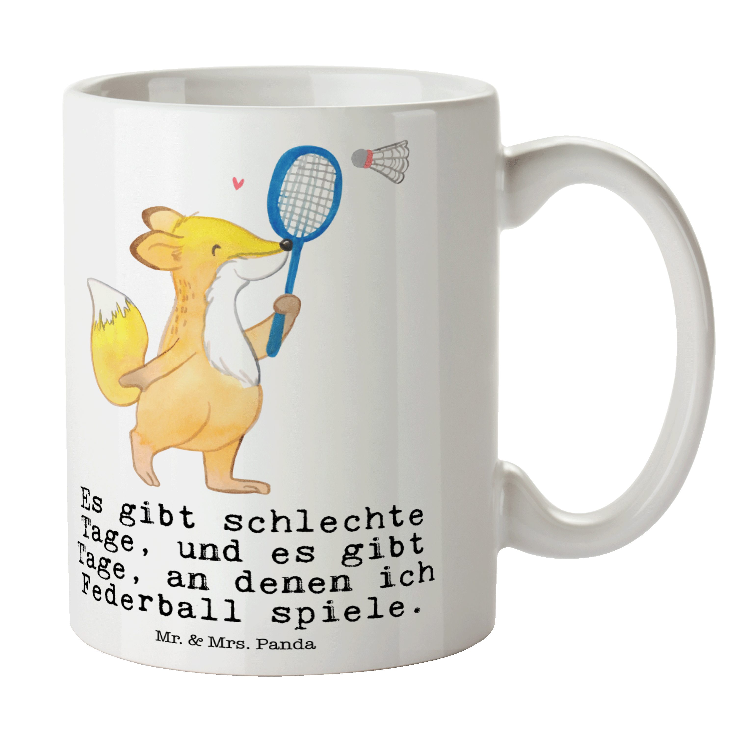 Kaffeetasse, Weiß Mr. & spielen Tage - Tasse Fuchs B, Keramik Federball Geschenk, - Panda Mrs. Sport,