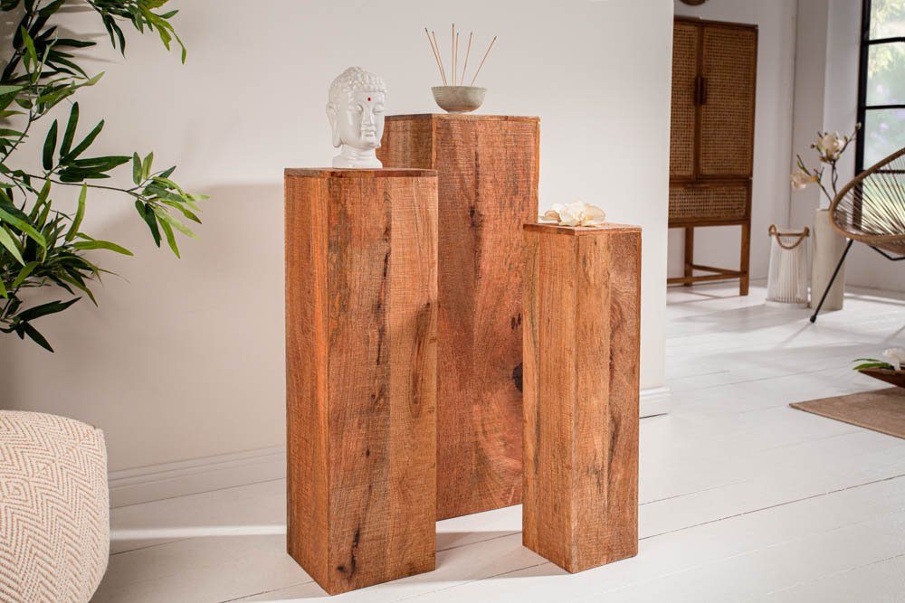 riess-ambiente Beistelltisch MAKASSAR (Set, Mangoholz natur Massivholz · · 80cm 3-St), Handarbeit · Säule