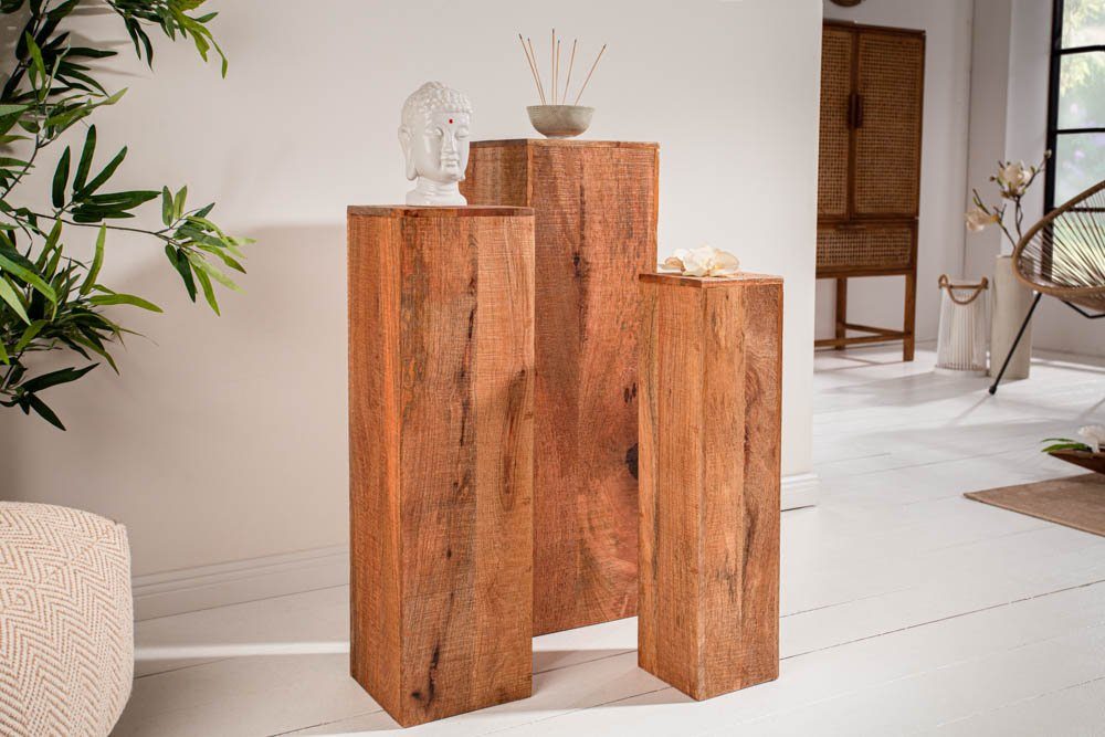 riess-ambiente Beistelltisch MAKASSAR 80cm natur (Set, 3-St), Massivholz · Säule · Handarbeit · Mangoholz, Dielentisch