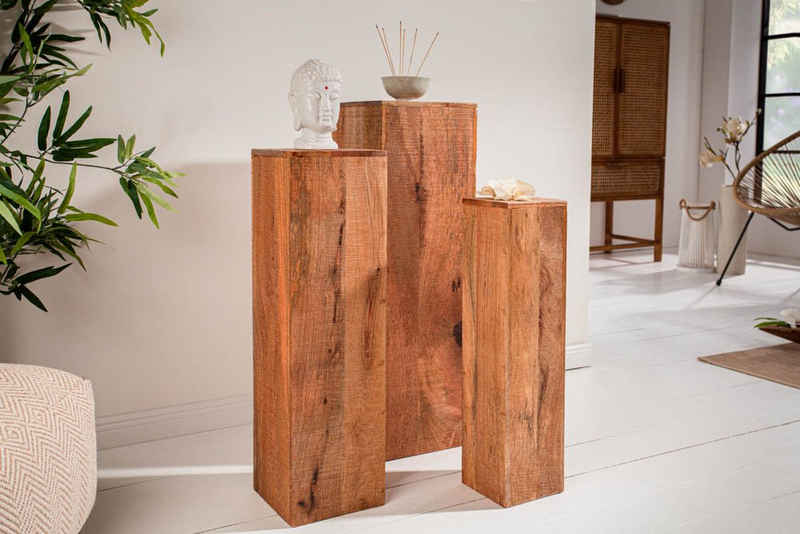 riess-ambiente Beistelltisch MAKASSAR 80cm natur (Set, 3-St), Massivholz · Säule · Handarbeit · Mangoholz