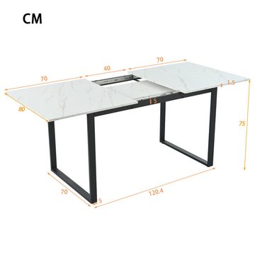 Flieks Esstisch (140~180x80x75 cm, 1-St., 1 Tisch), ausziehbar Küchentisch rechteckig Schreibtisch Marmoroptik