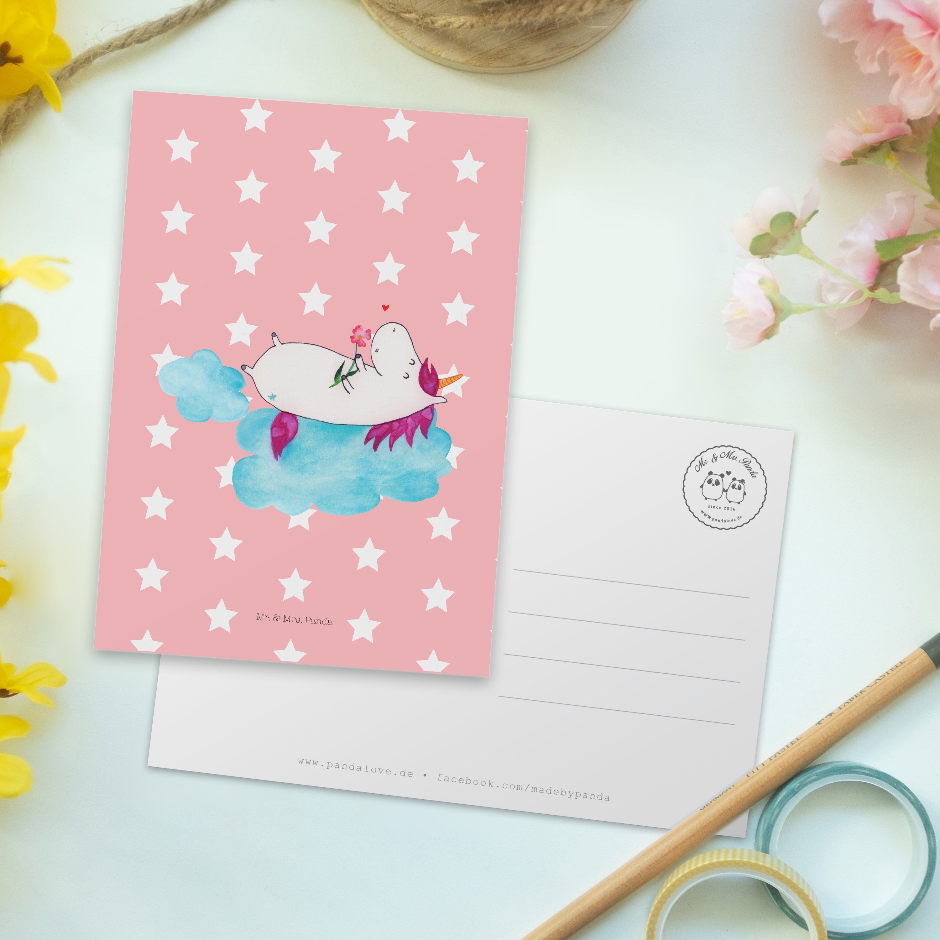 Mr. & Mrs. Panda Postkarte Rot Wolke - verliebt - Karte, auf Geschenkk Einhorn Pastell Geschenk