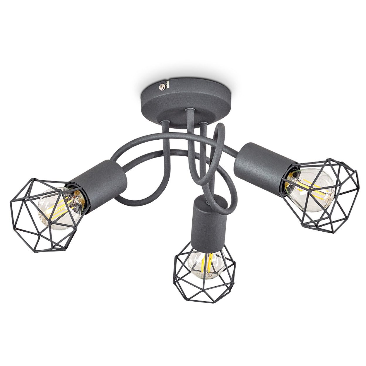 hofstein Deckenleuchte »Borio« runde Deckenlampe im Industrial Design aus Metall in Grau, ohne Leuchtmittel, moderne Leuchte mit Schirmen in Gitter-Optik u. Lichteffekt, 3xE14