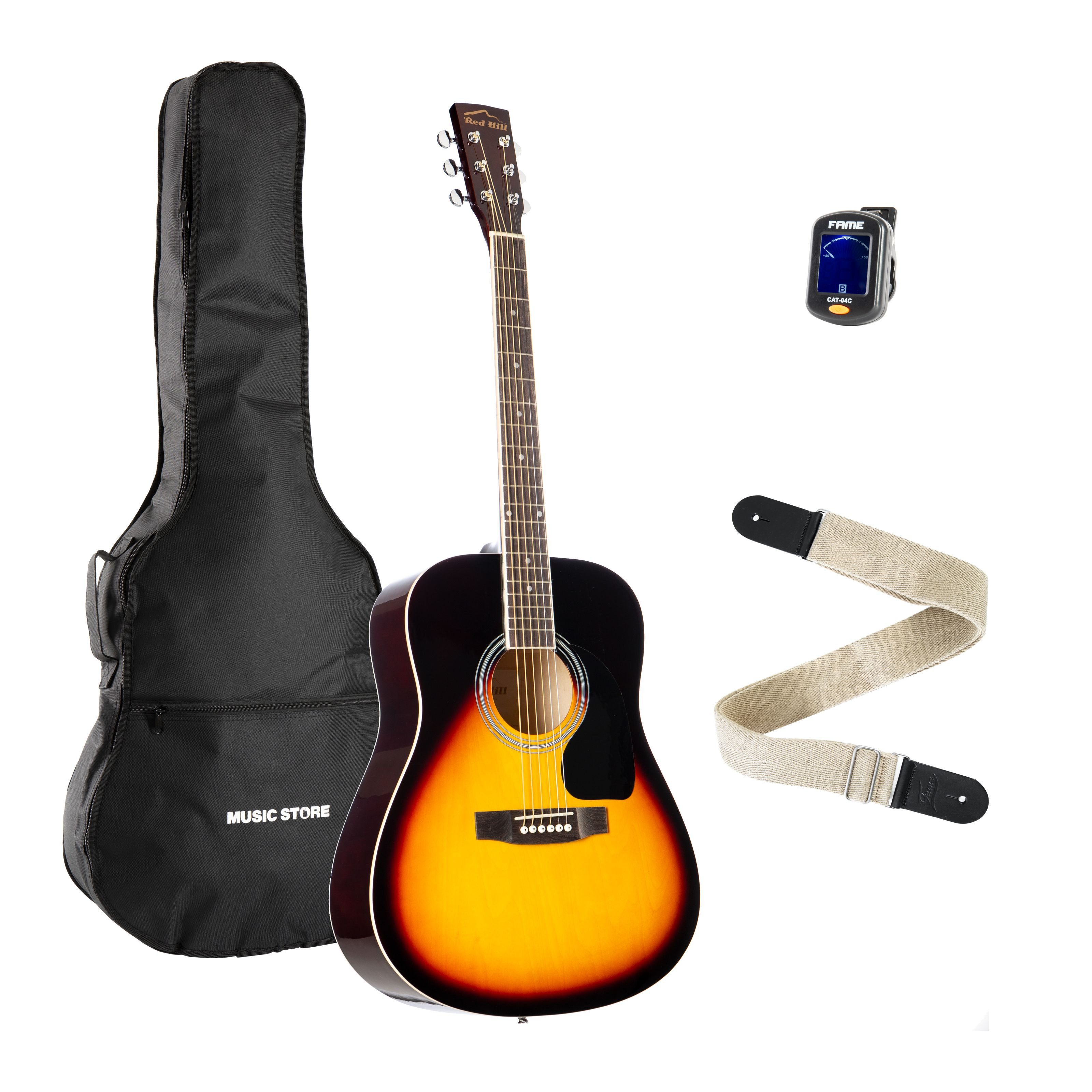 Red Hill Westerngitarre, Акустические Гитары, Акустические Гитары-Sets, D-1 SB 1 - beginner set acoustic guitar-Set