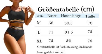 Ciskotu Push-Up-Bikini Damen Badeanzug mit hoher Taille, zweiteilige Bikini-Sets Badeanzüge Geripptes hoch tailliertes Bikini-Set mit Bauchkontrolle 2-teilig